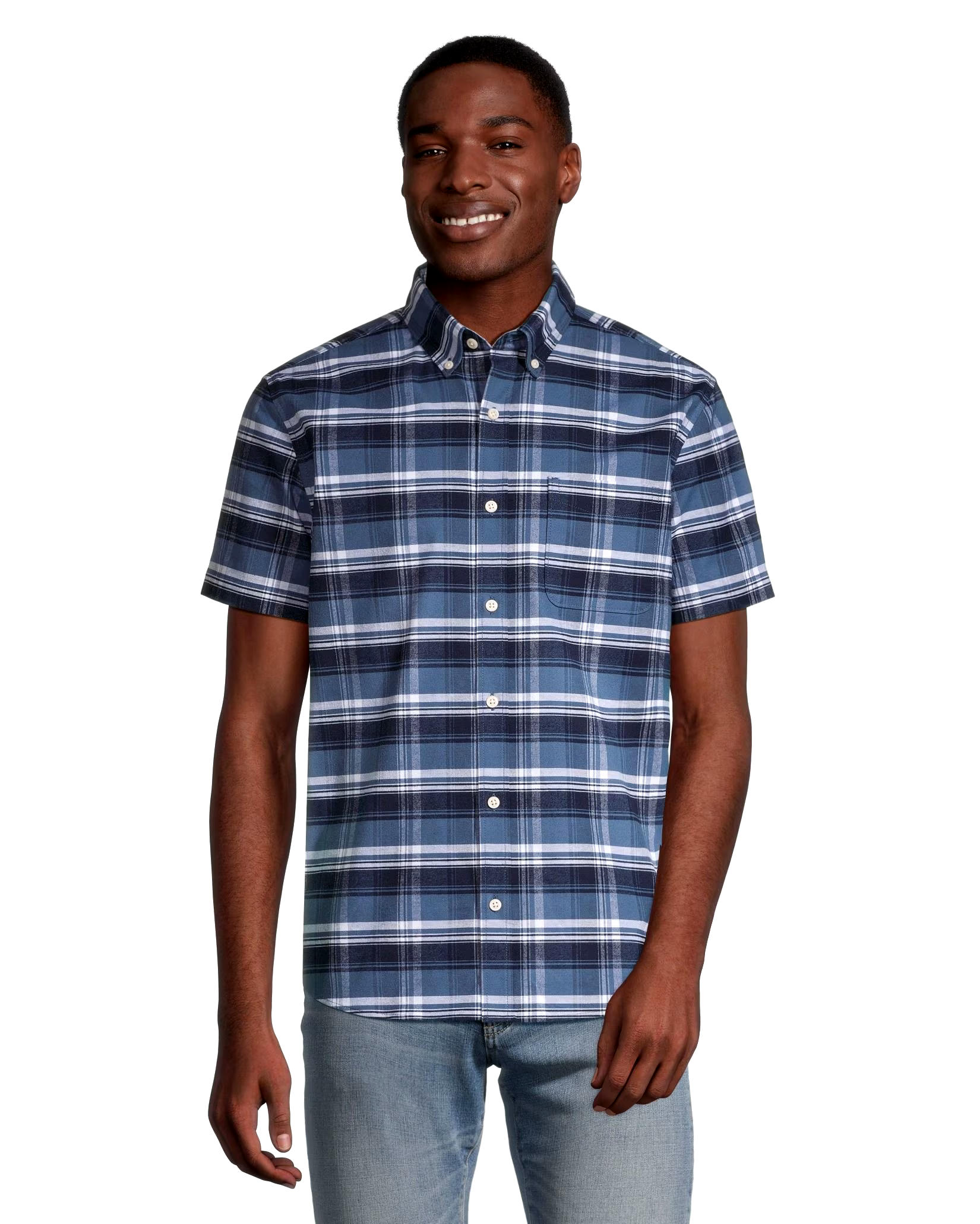 Denver Hayes Men's Stretch Oxford Modern Fit Short Sleeve Button Down Shirt