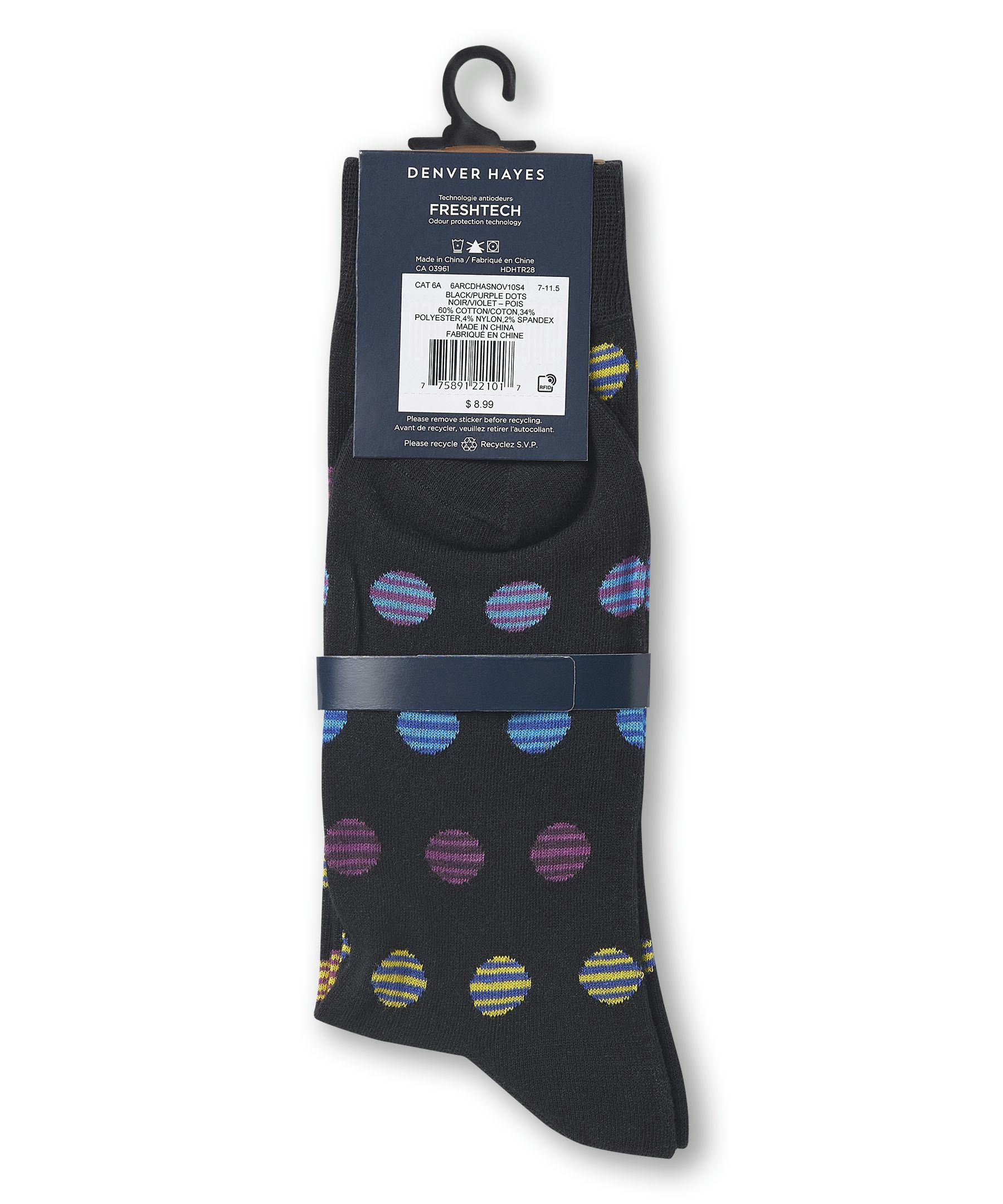 Denver Hayes Men's FRESHTECH® Geometric Pattern Casual Crew Socks