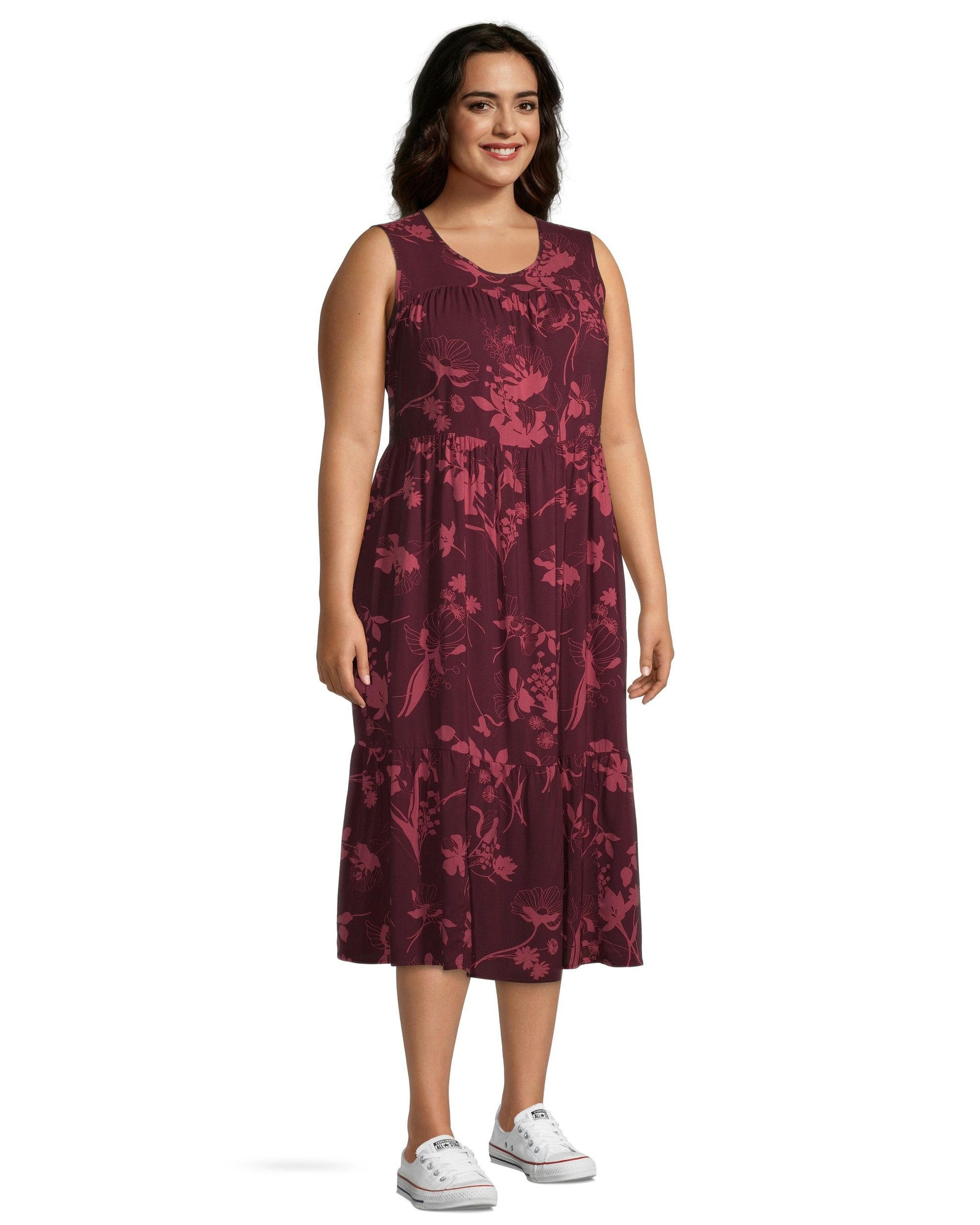 Women's Sleeveless Scoop Neck Tiered Midi Dress