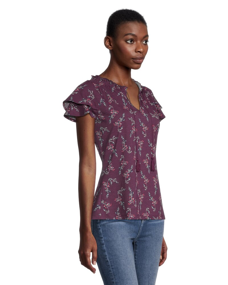 Denver Hayes Women's Floral Print Cap Sleeve Blouse
