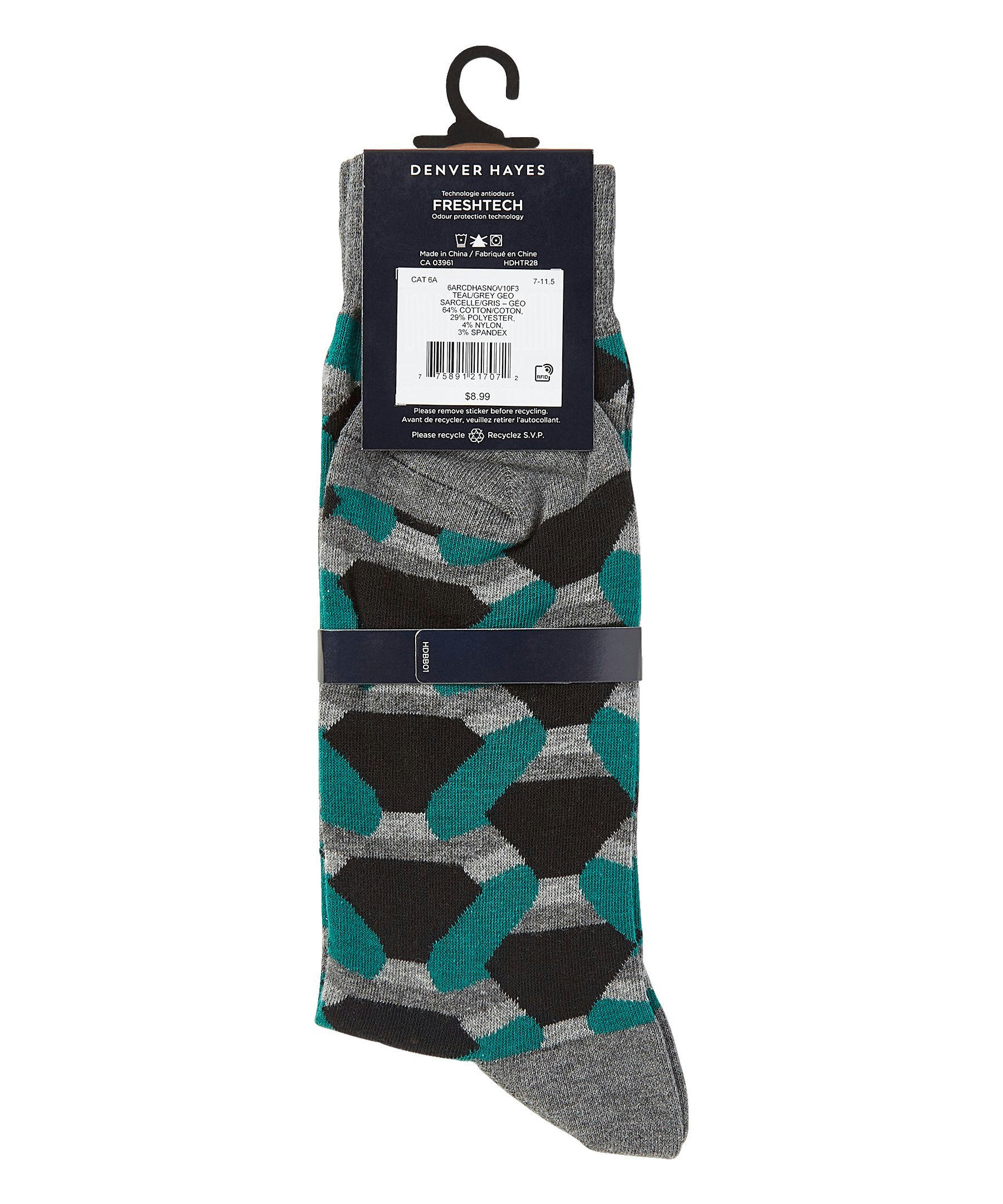 Denver Hayes Men's Novelty Geometric/Striped Crew Casual Sock