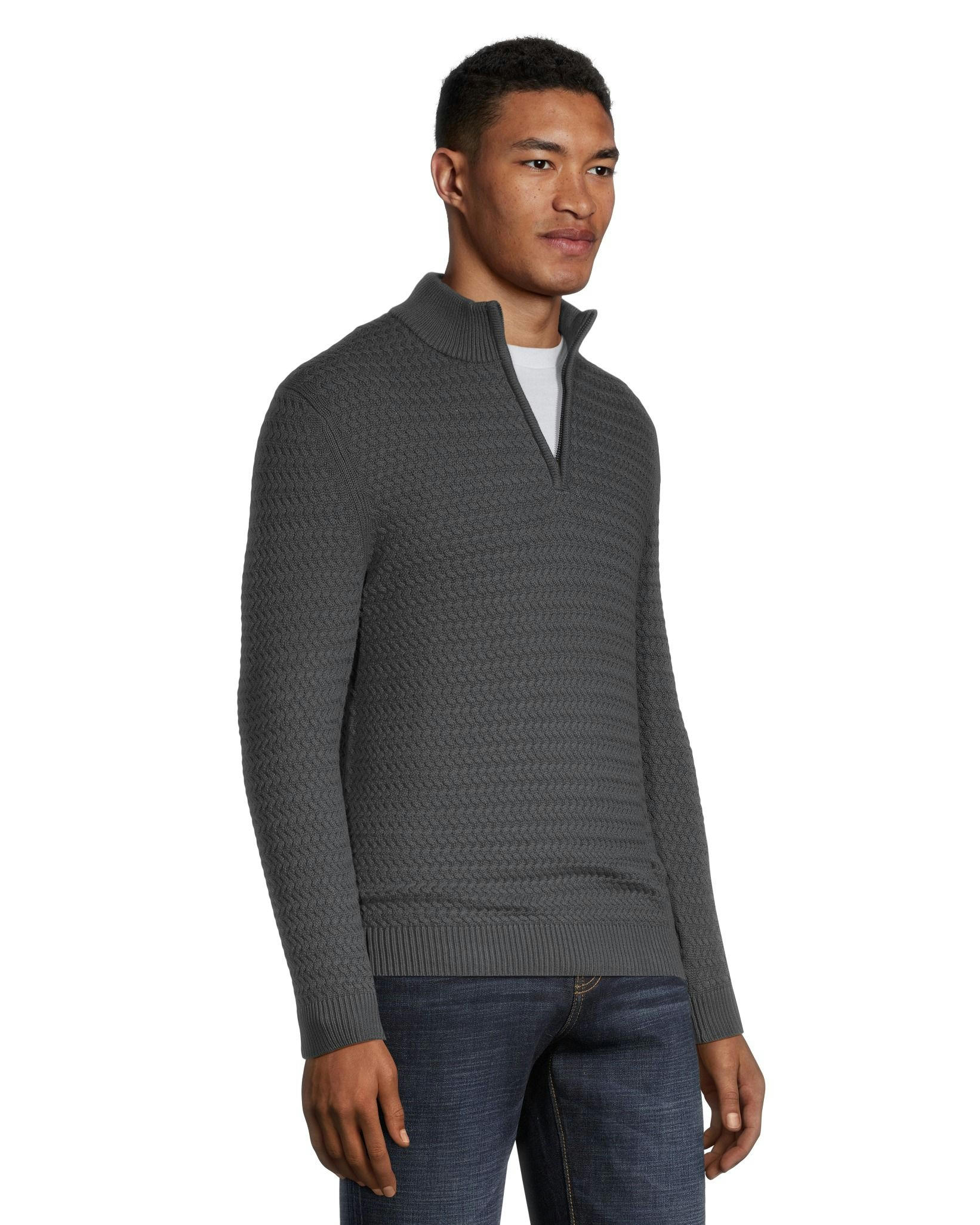 Denver Hayes Men's Rope Stitch Quarter Zip Mockneck Sweater