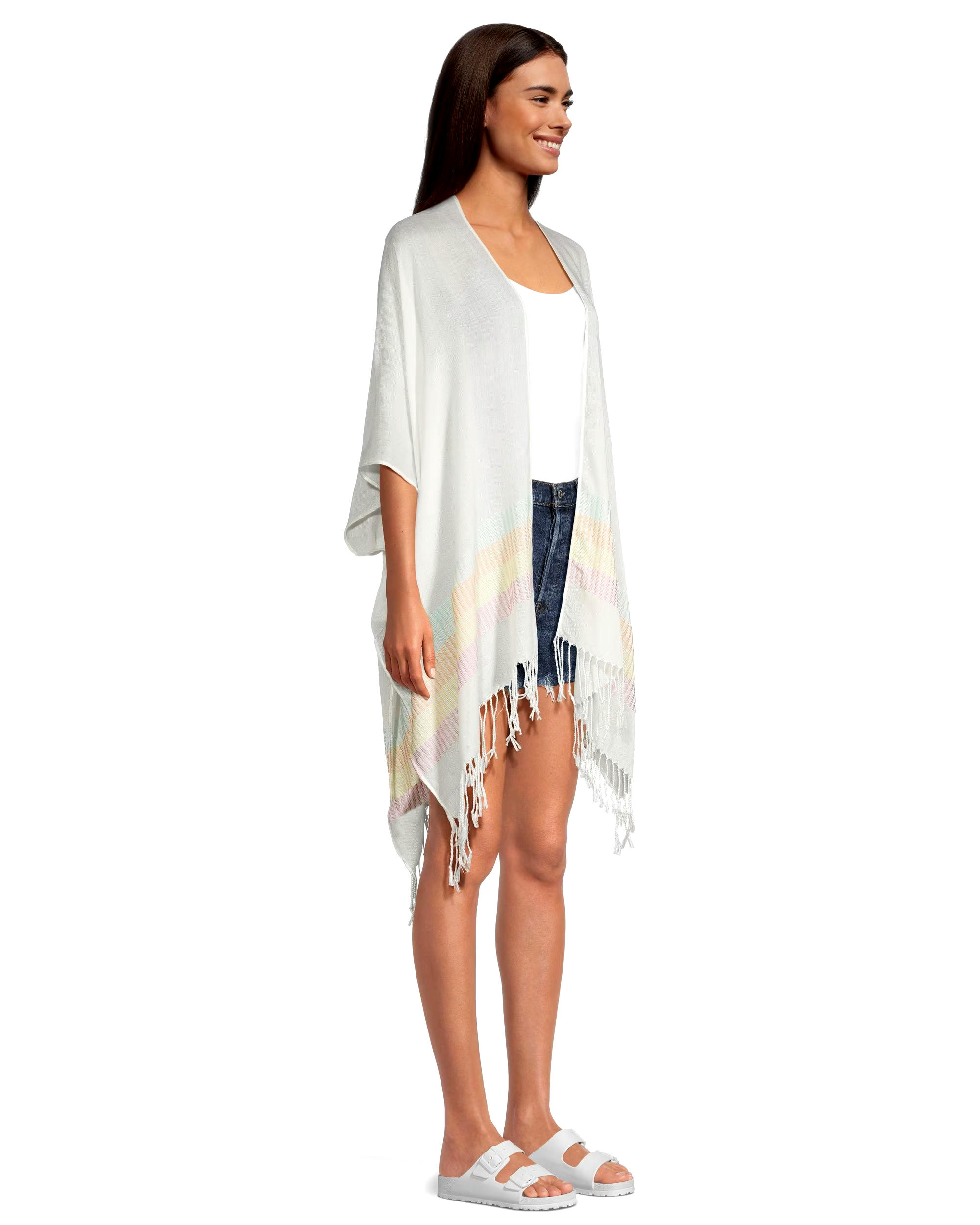 FarWest Women's Striped Edge Ruana