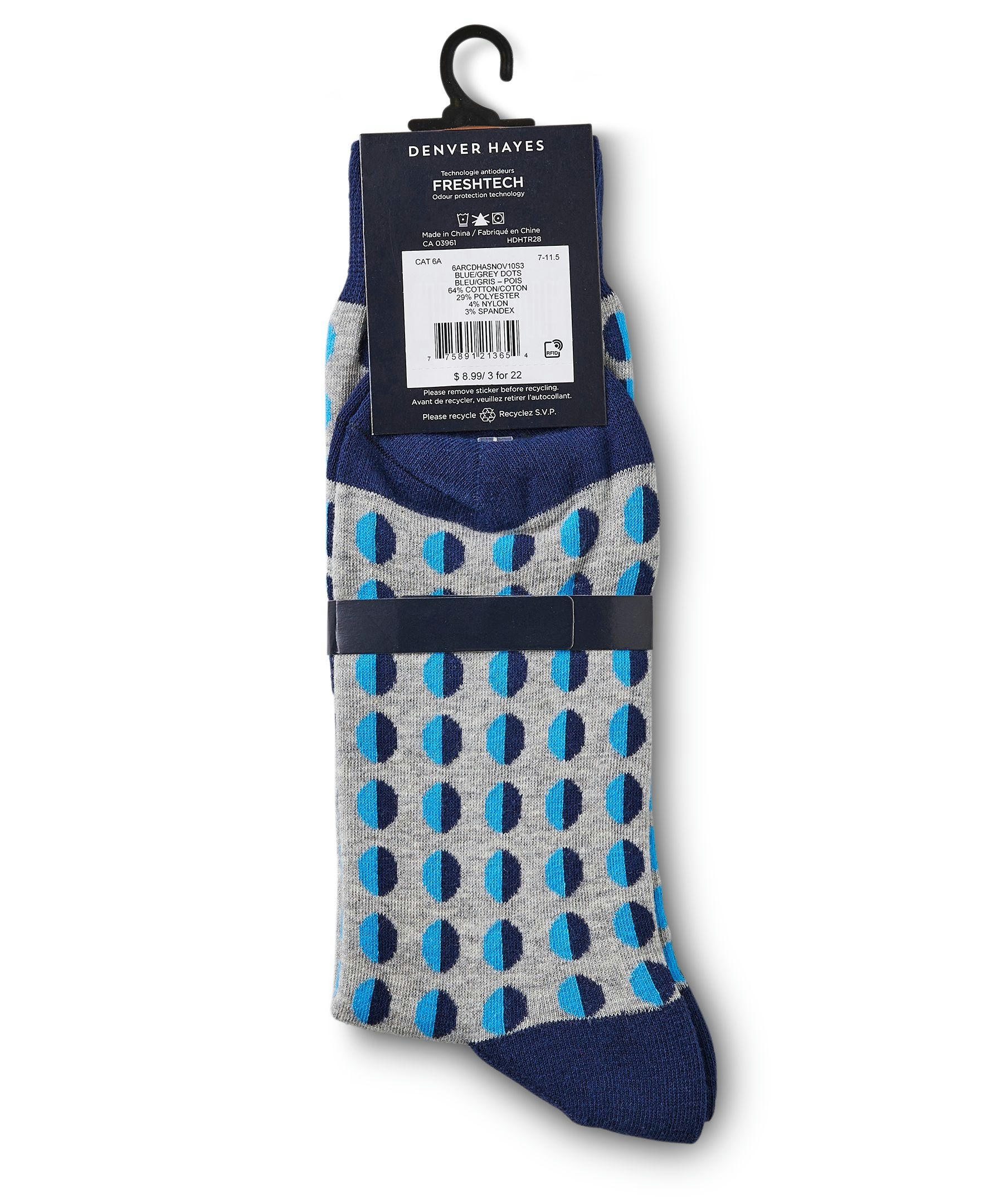 Denver Hayes Men's Novelty Pattern Freshtech Casual Crew Socks