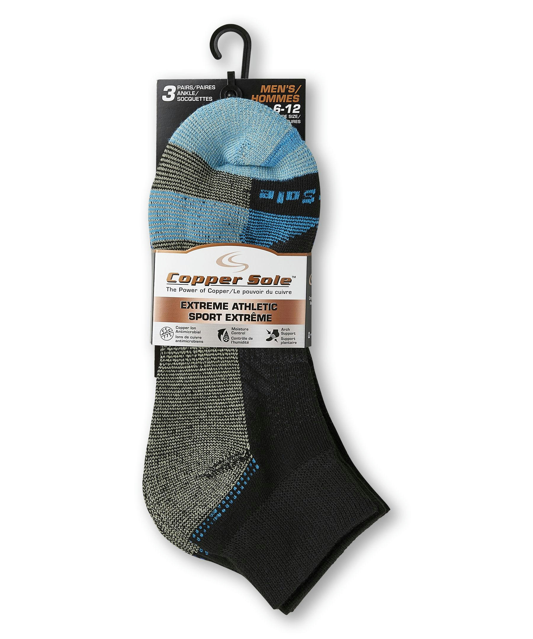 Copper Sole Men's  3 Pack Extreme Atheletic Ankle Socks