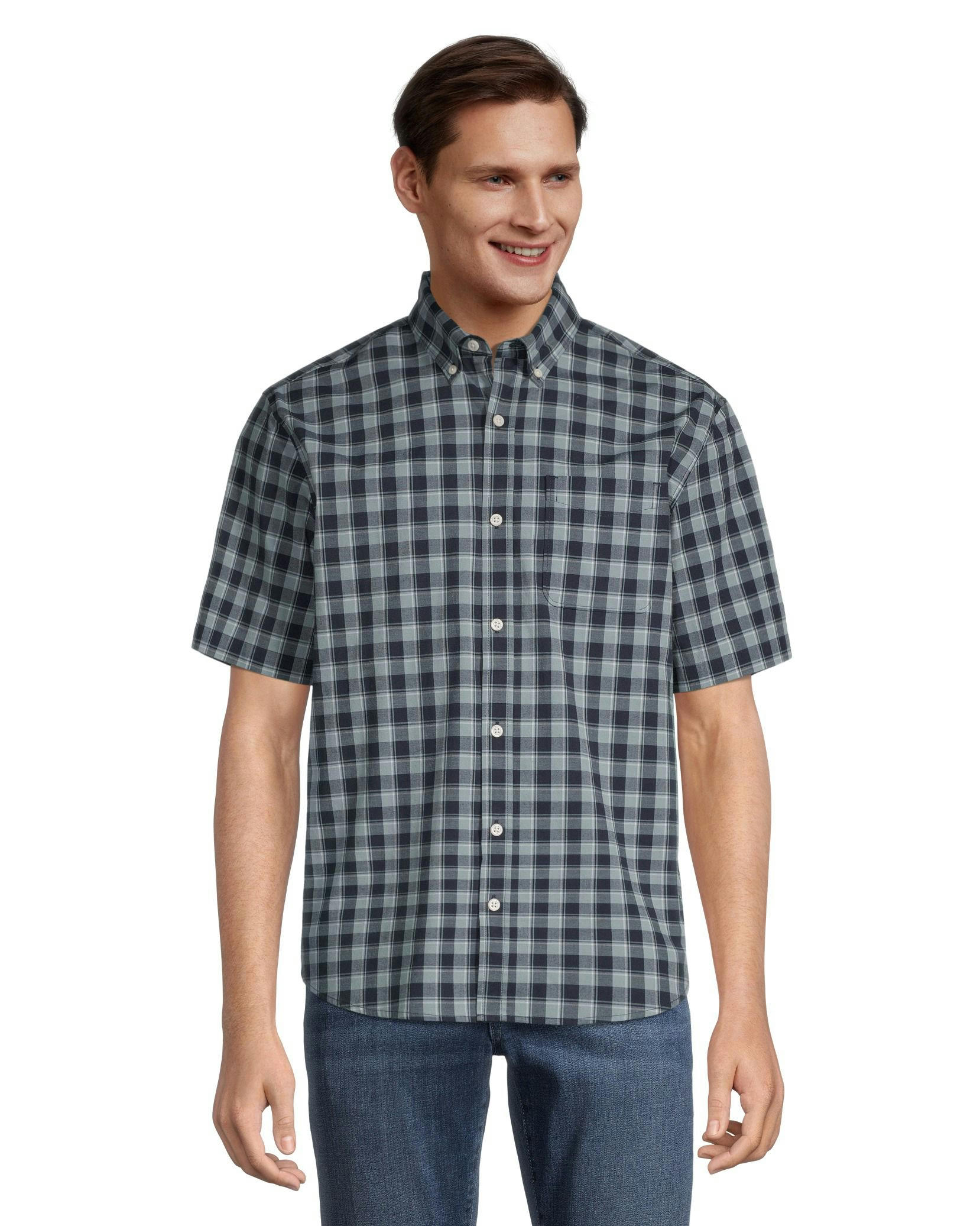 Denver Hayes Men's Classic Fit Short Sleeve Plaid Casual Sport Shirt