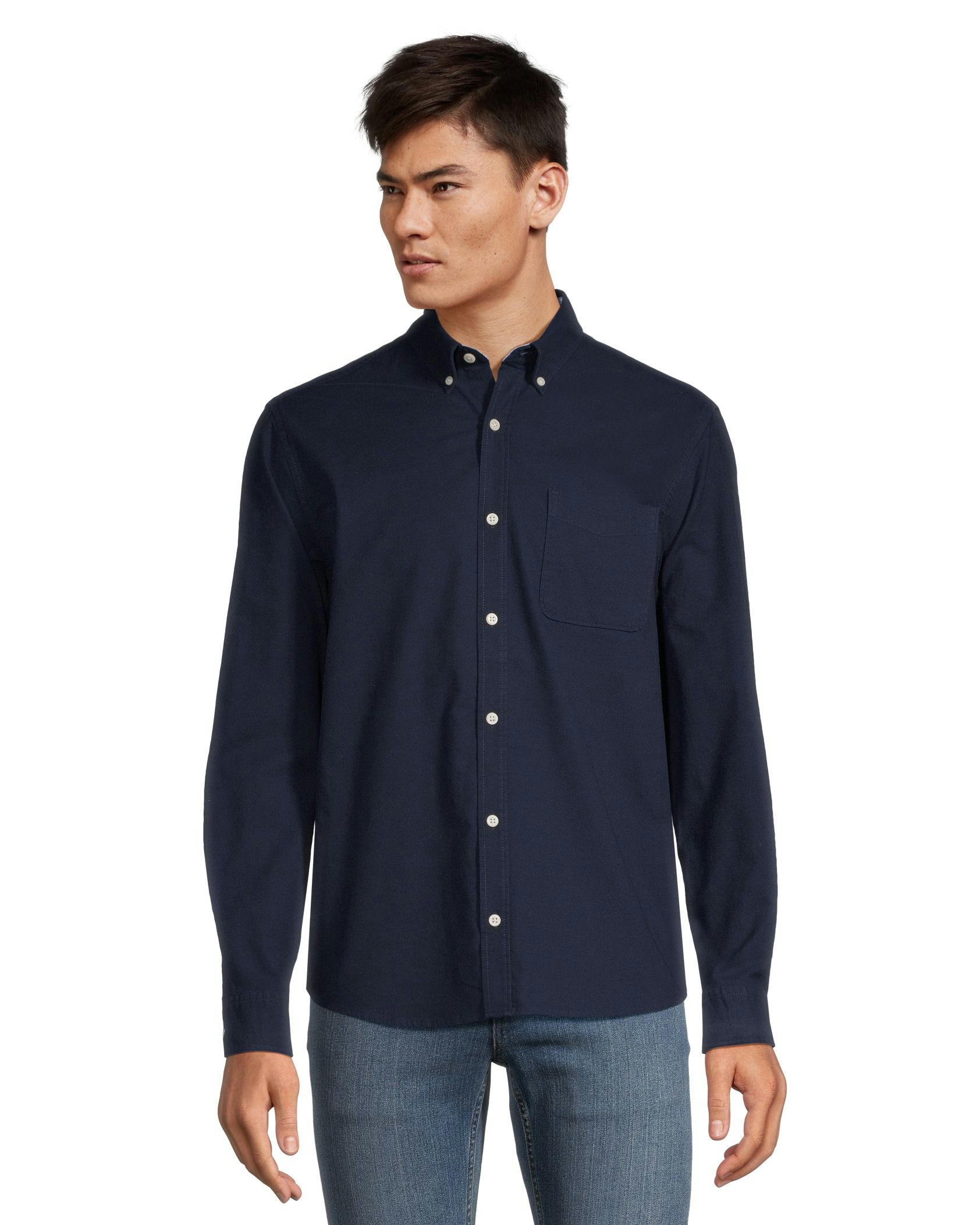 Denver Hayes Men's Stretch Oxford Modern Fit Long Sleeve Button Down Shirt