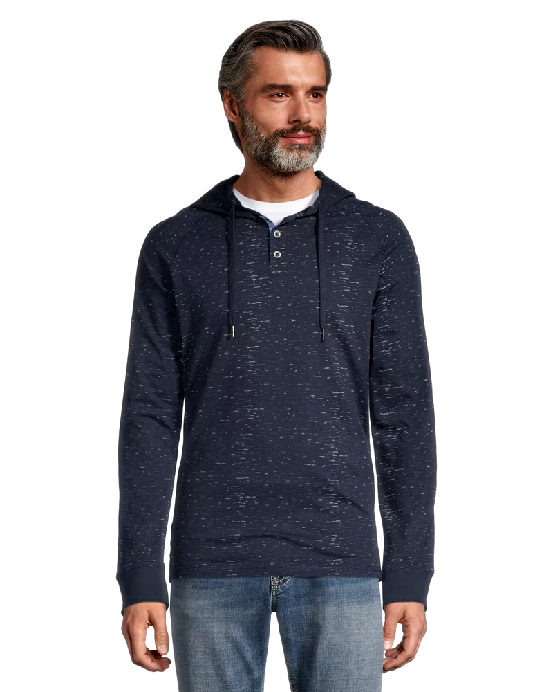 Silver Men's Textured Print Cotton Pullover Hoodie