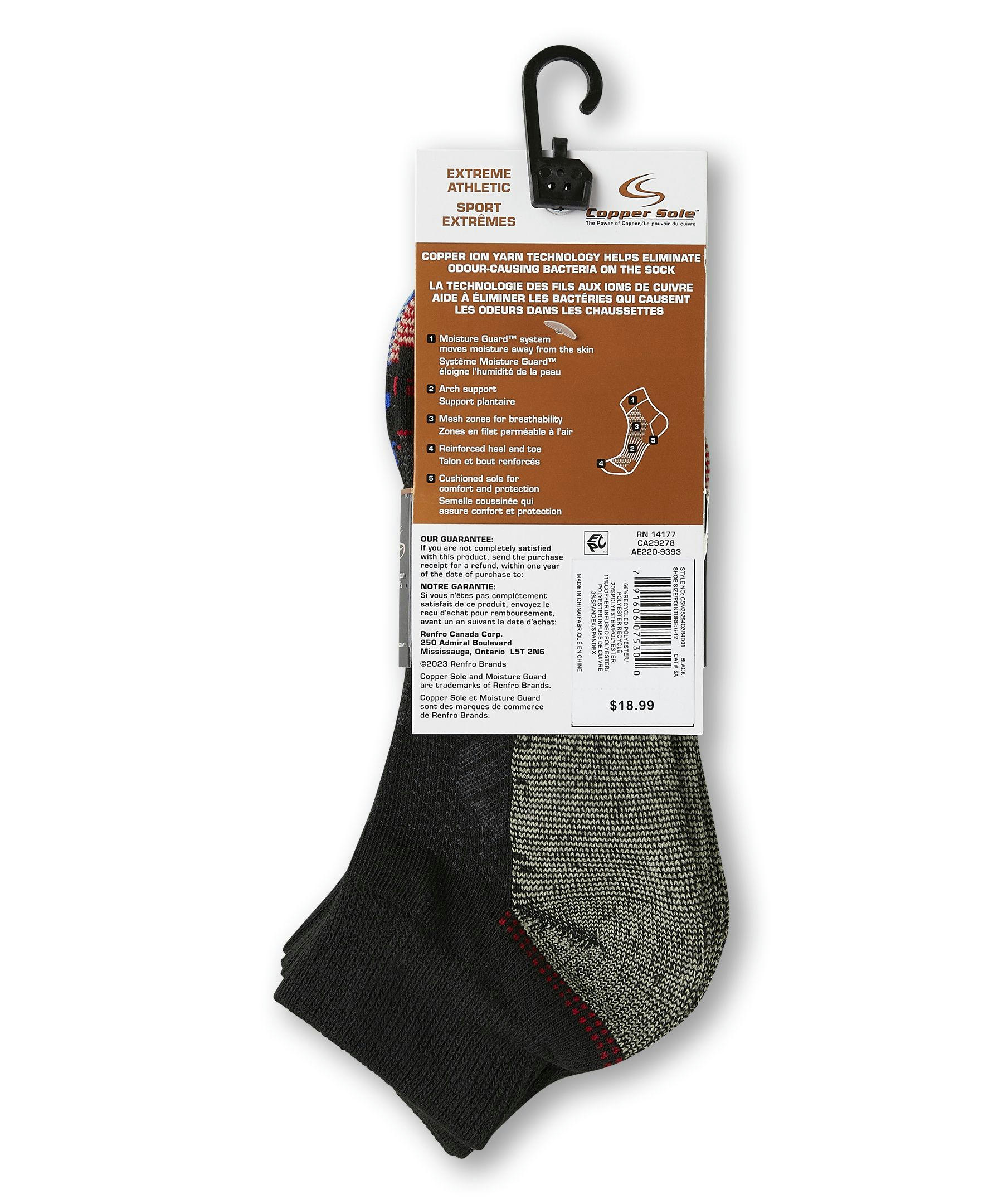 Copper Sole Men's  3 Pack Extreme Atheletic Ankle Socks
