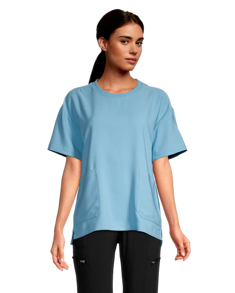 Scrubletics Women's Crewneck Short Sleeve Patch Pocket Scrub Top