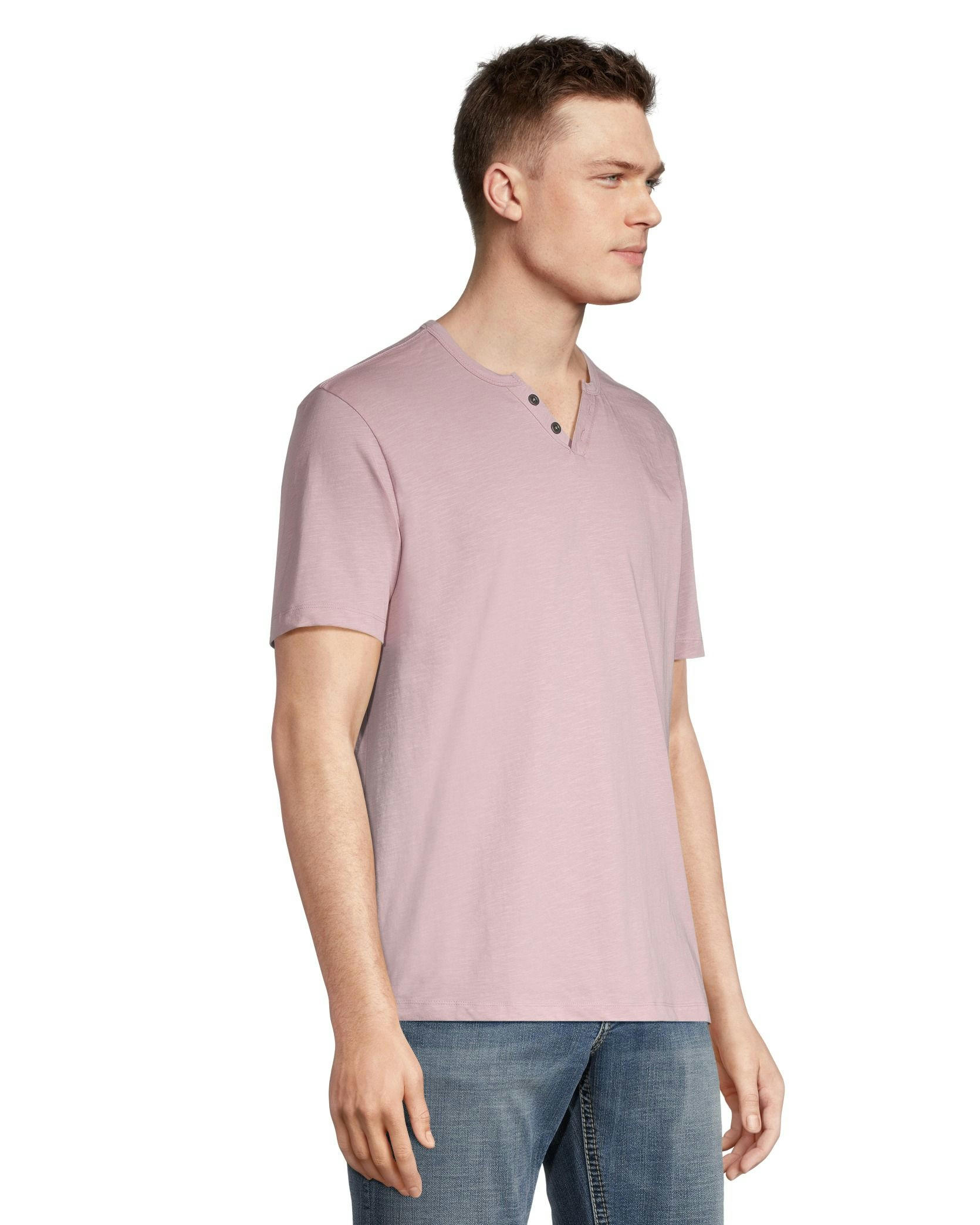 Silver Men's Short Sleeve Solid Slub Henley Shirt