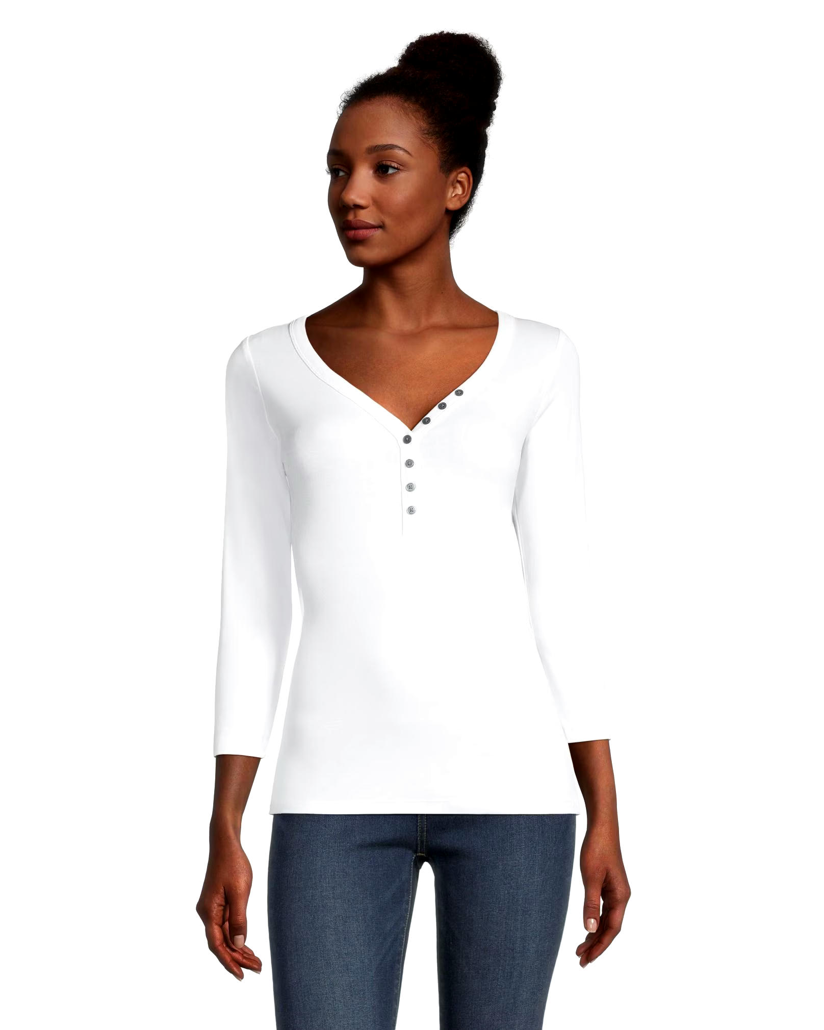 Women's Three-Quarter Sleeve Fitted Henley T Shirt