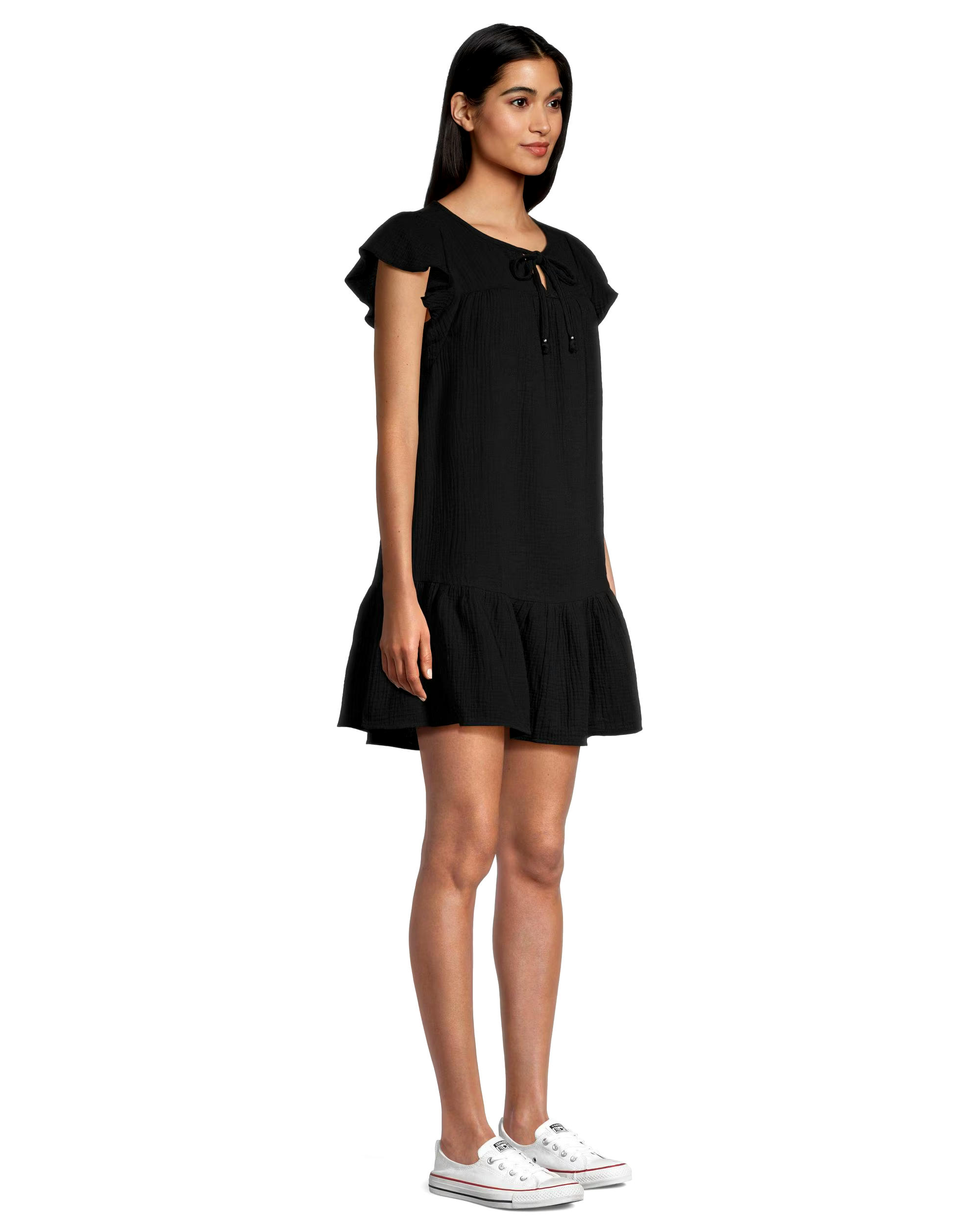 Denver Hayes Women's Relaxed Fit Double Gauze Flutter Sleeve Dress