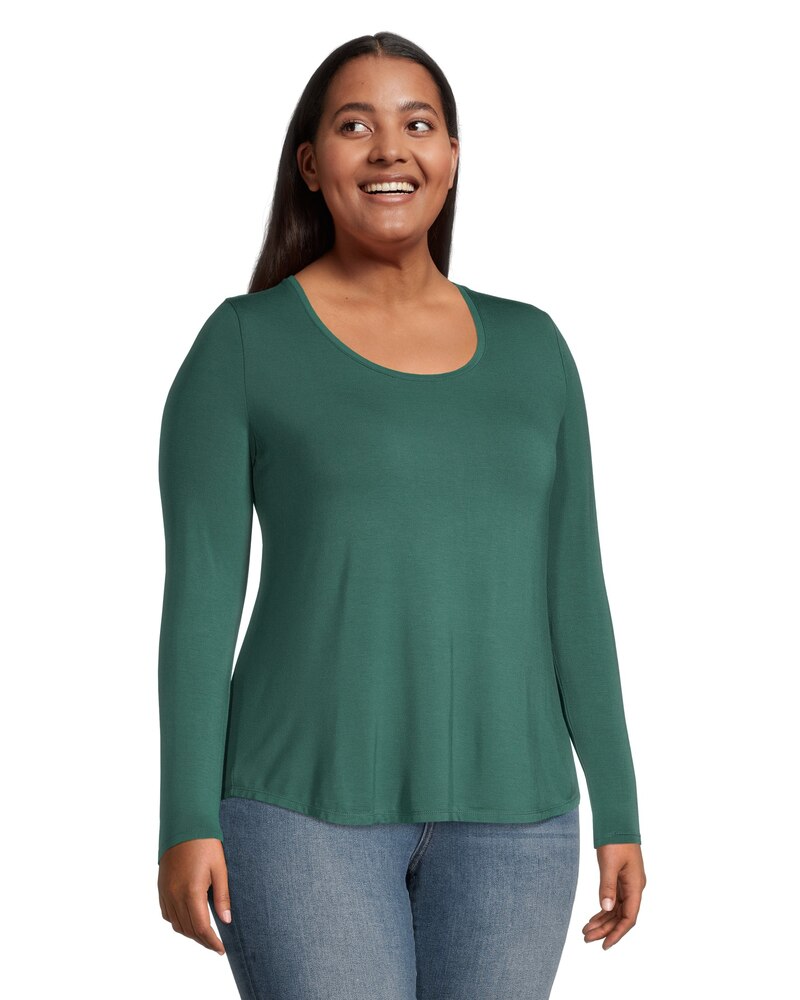 Denver Hayes Women's Long Sleeve Relaxed Fit Scoop Neck T Shirt