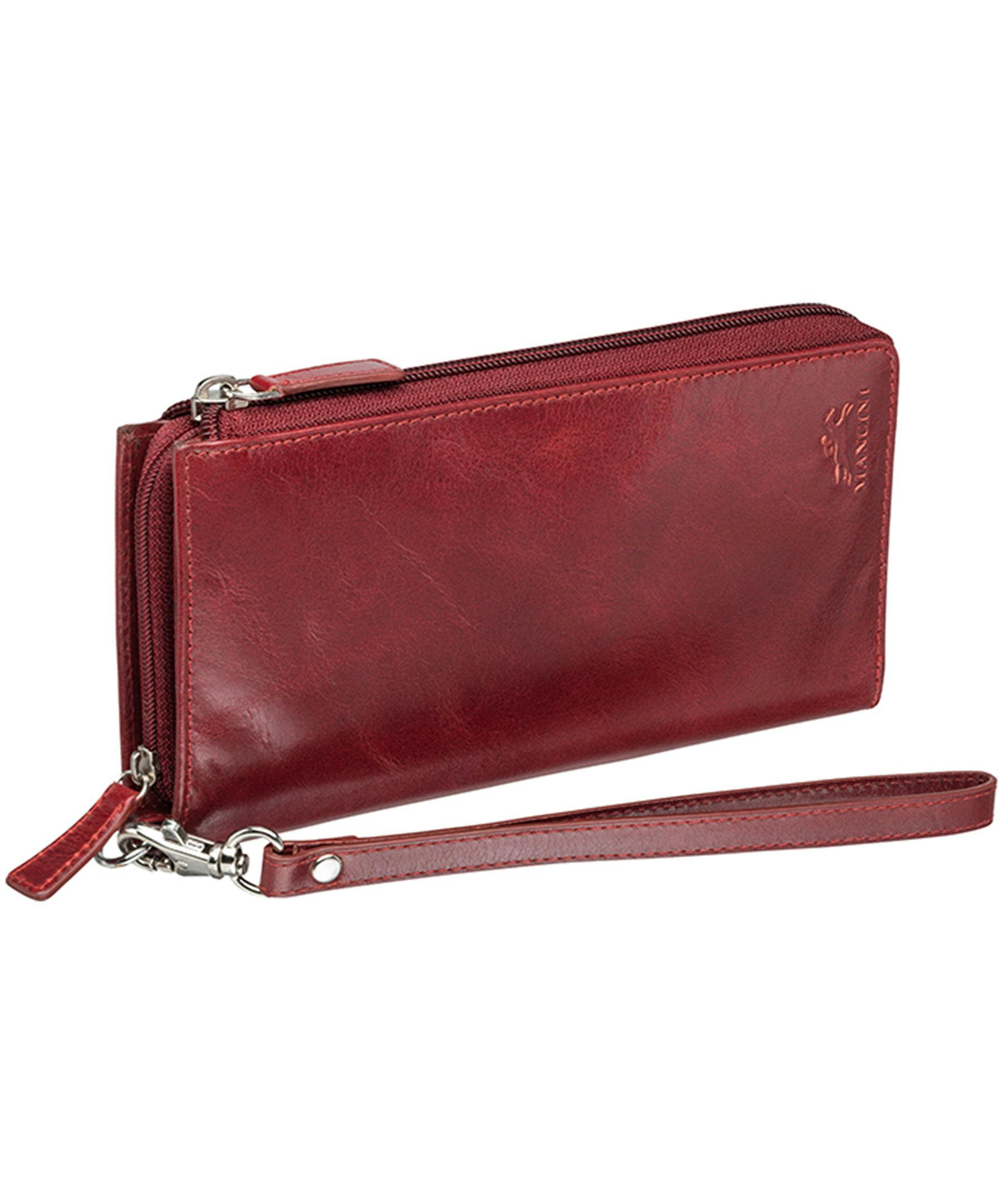 Mancini Leather Goods Women's Casablanca RFID Secure Trifold Wallet Red