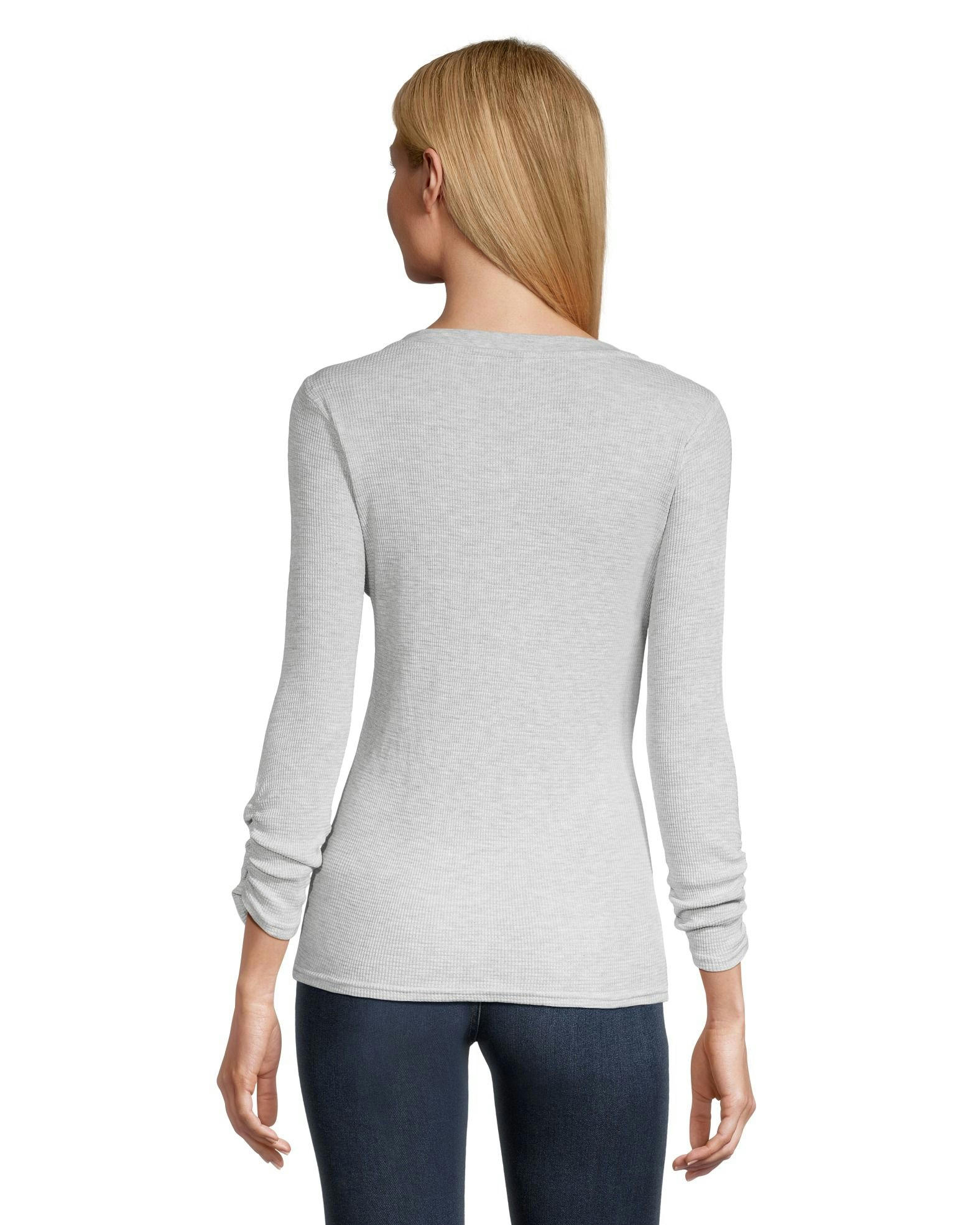 Denver Hayes Women's Semi Fitted Long Sleeve Y Neck Waffle Shirt