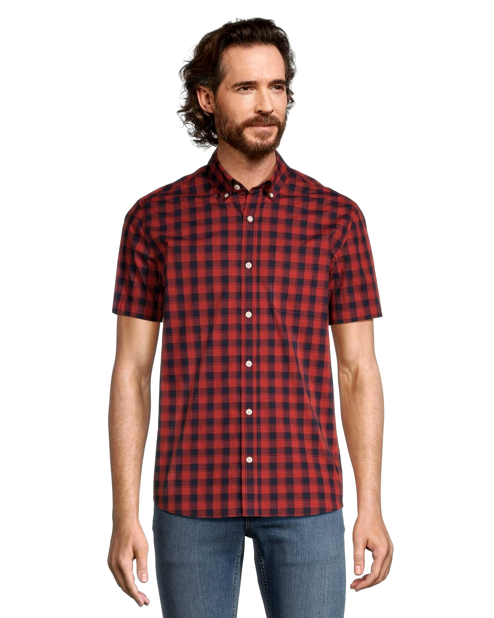 Denver Hayes Men's Short Sleeve Modern Fit Plaid Casual Sport Shirt