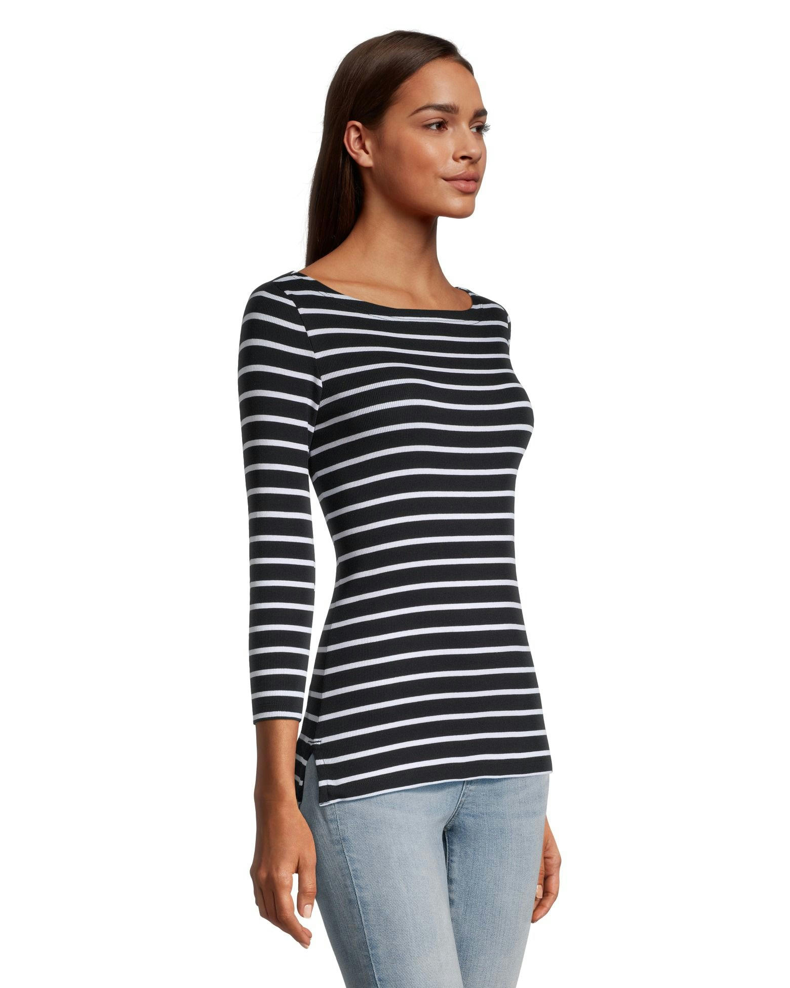 Denver Hayes Women's Fitted Three Quarter Sleeve Boatneck Shirt