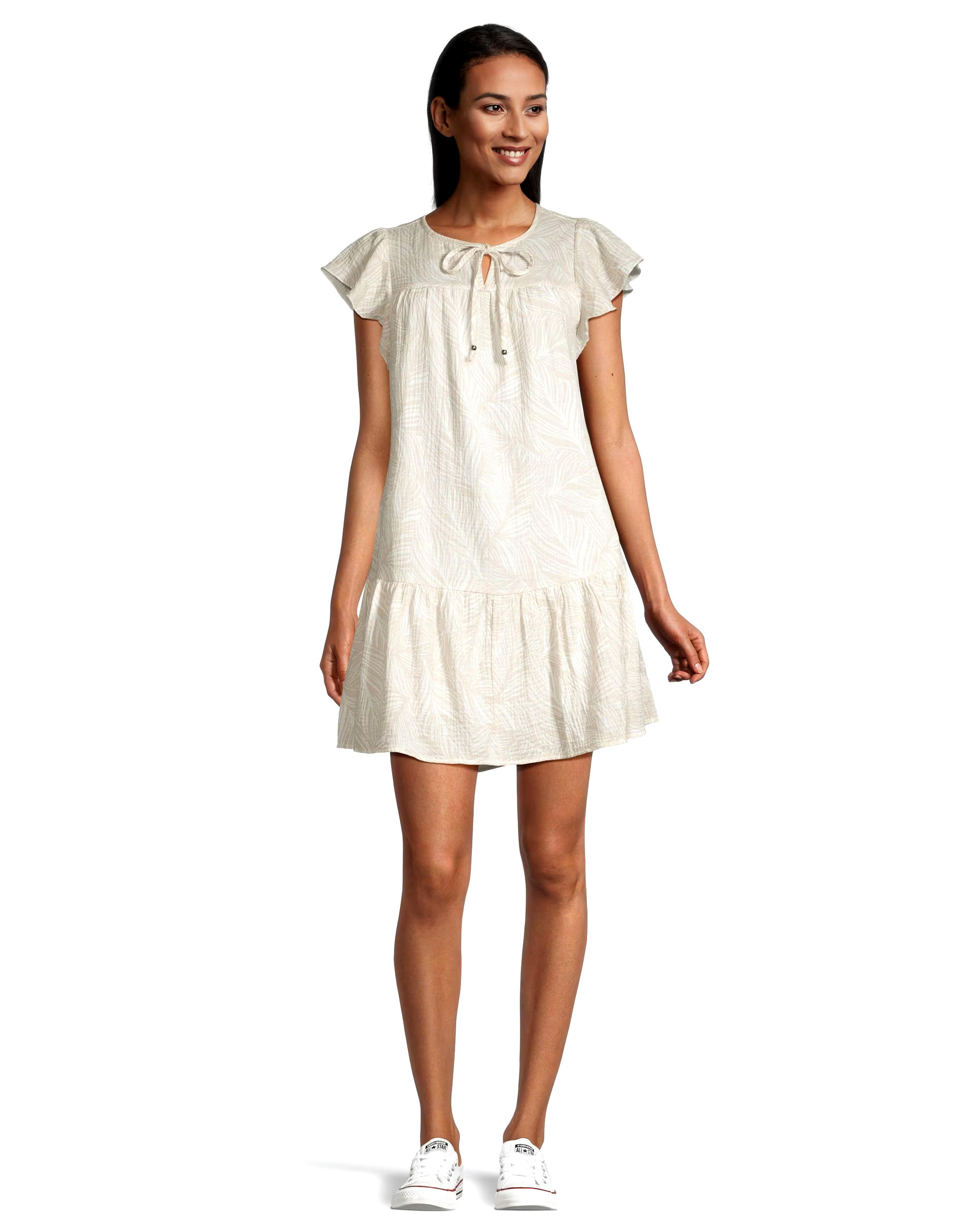 Denver Hayes Women's Relaxed Fit Double Gauze Flutter Sleeve Dress