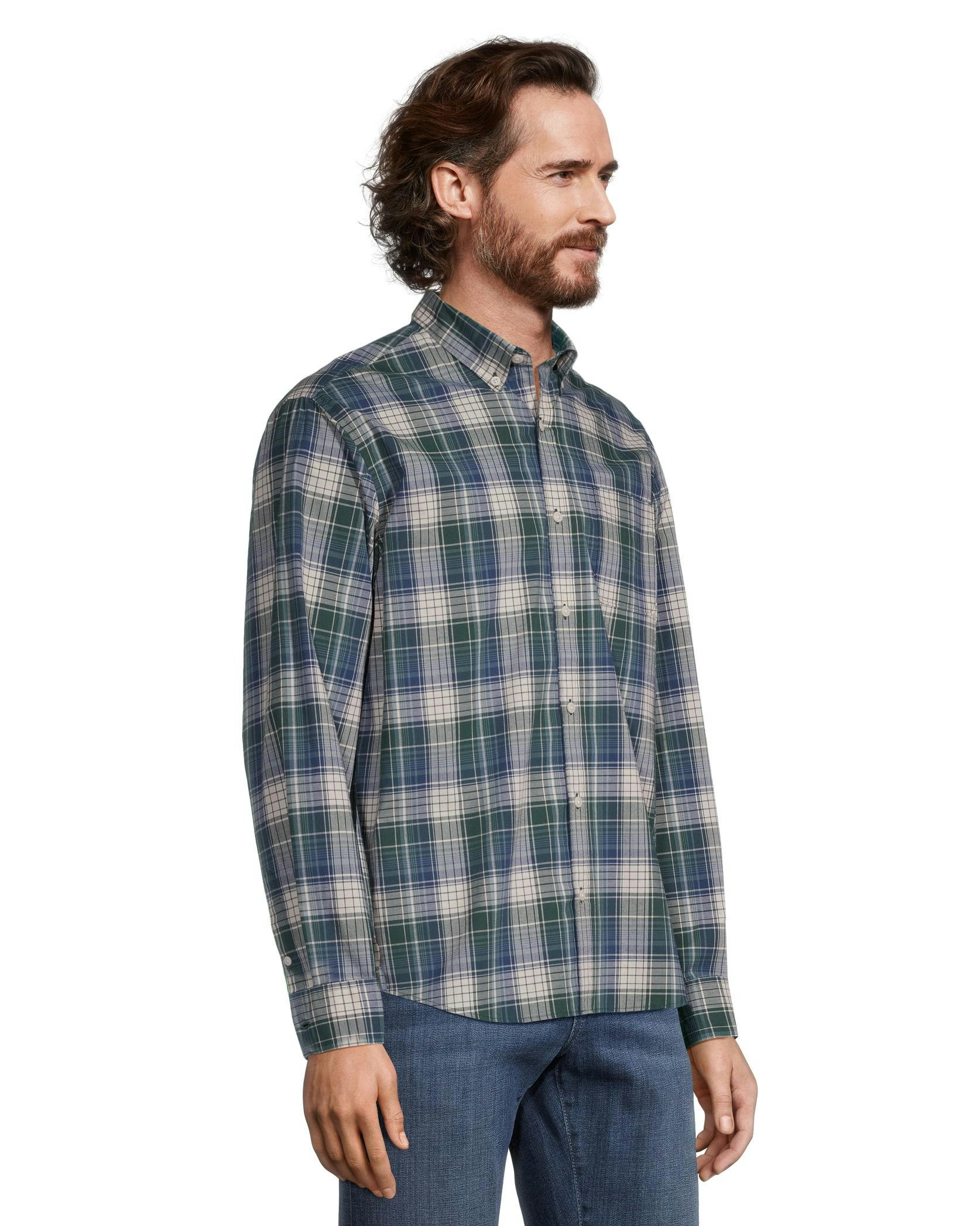 Denver Hayes Men's Long Sleeve Classic Fit Plaid Shirt