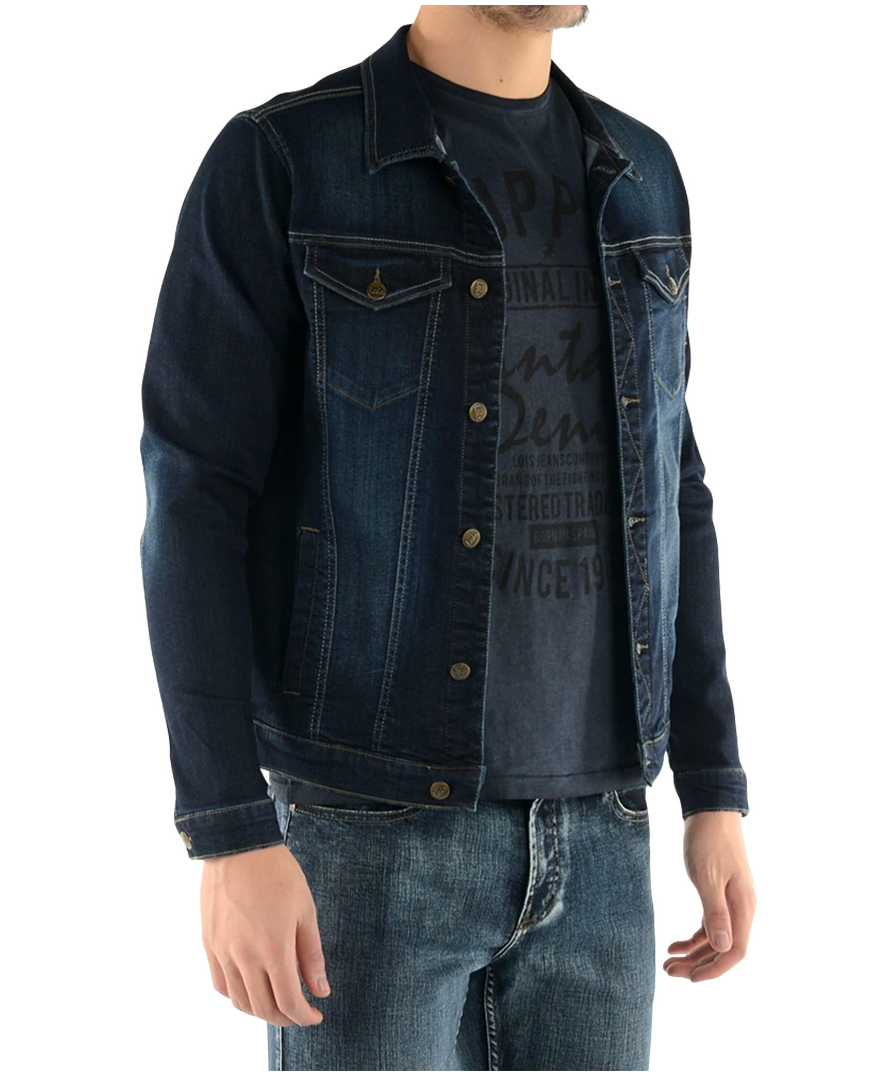 Lois Men's Bill Stretch Denim Jean Jacket - Dark Wash
