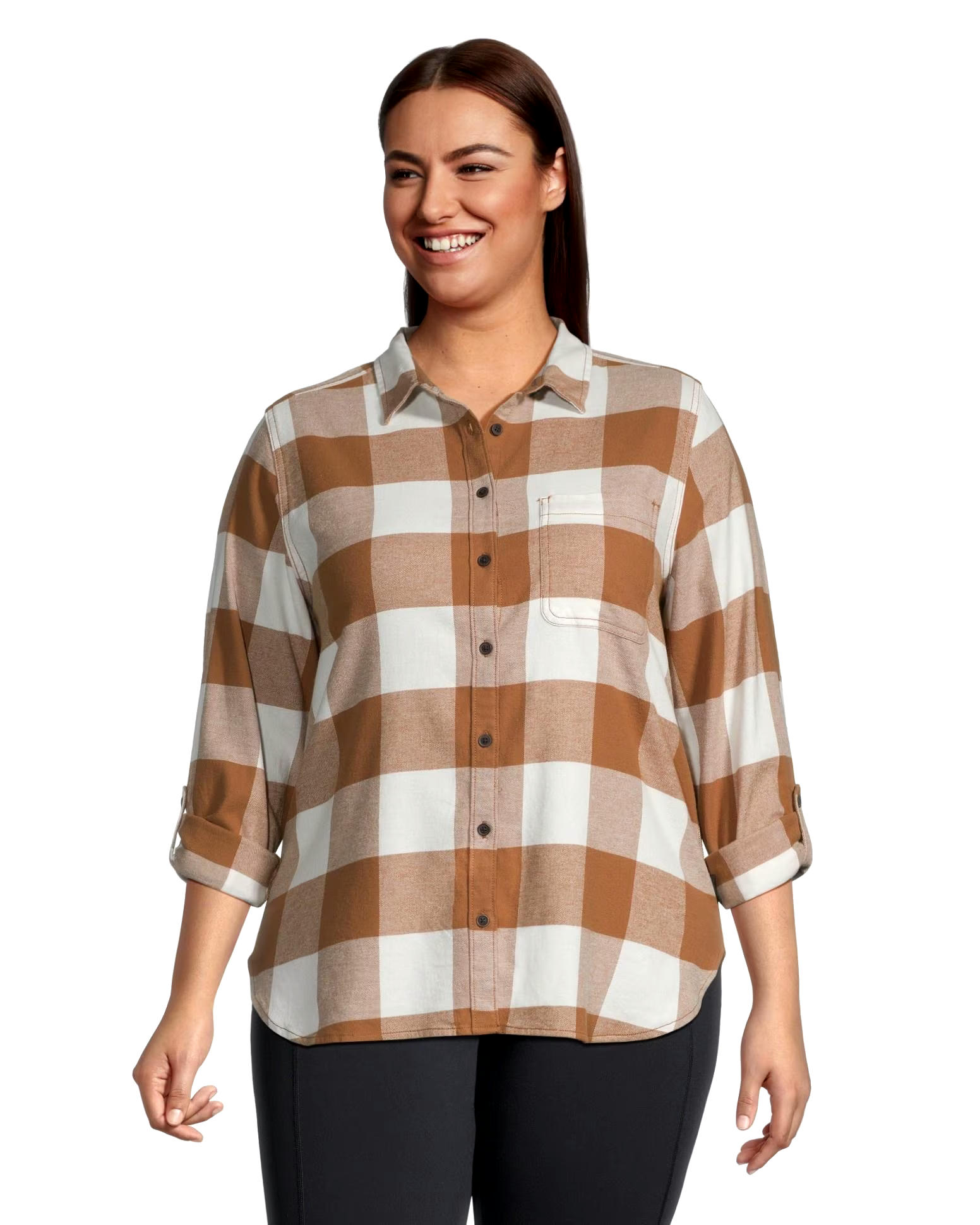 WindRiver Women's Semi-fit Long Sleeve Button Up Soft Brushed Stretch Flannel Shirt