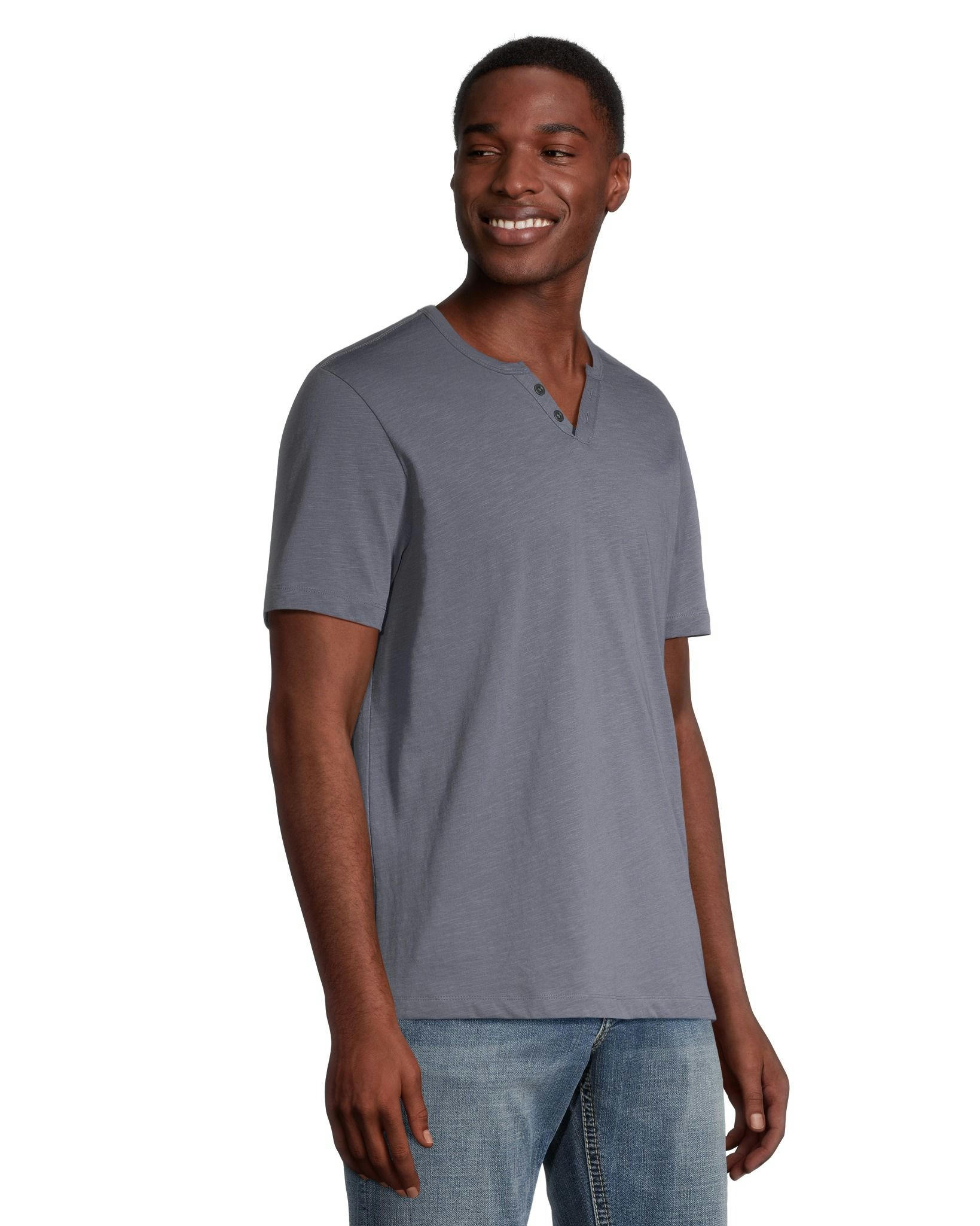 Silver Men's Short Sleeve Solid Slub Henley Shirt