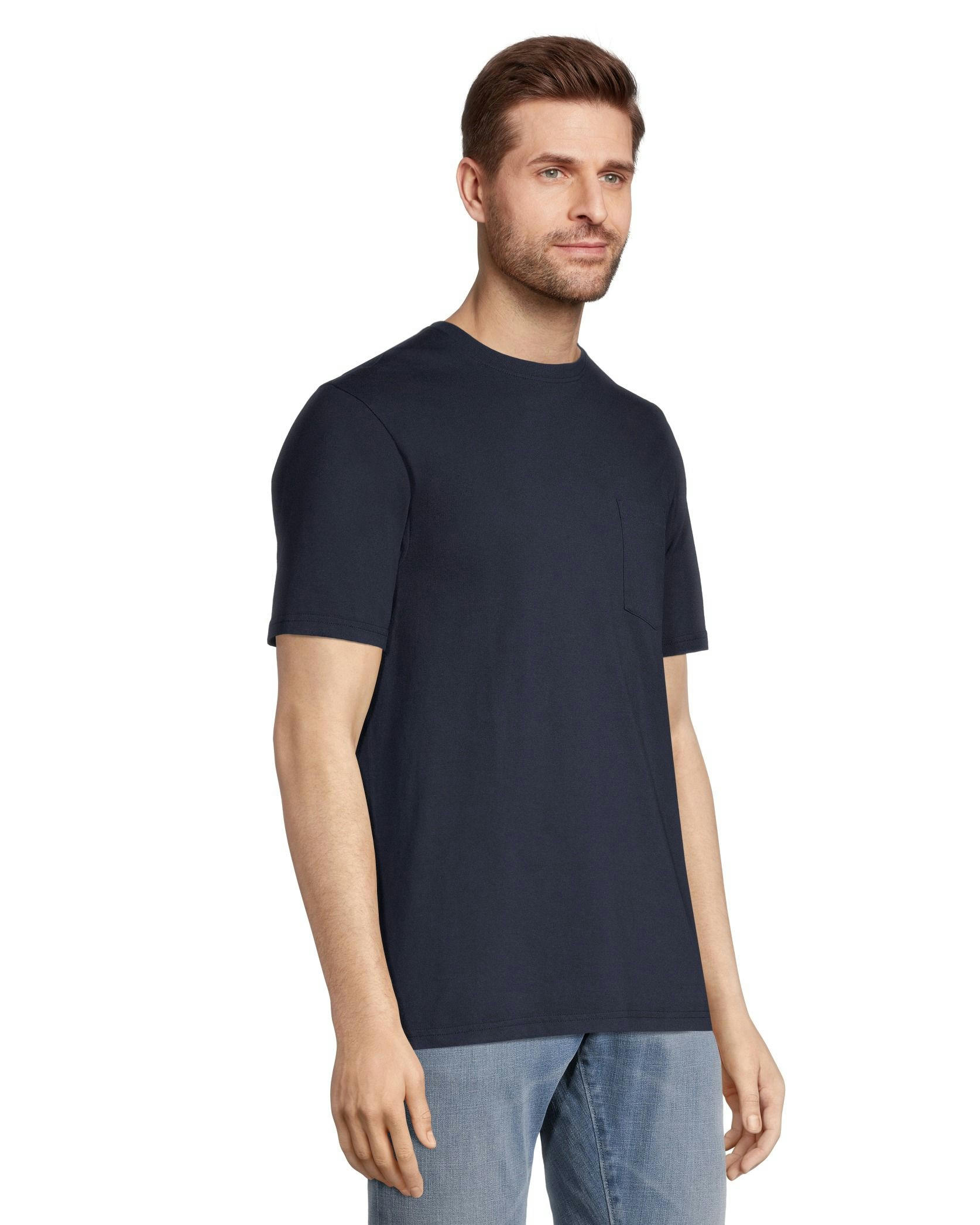 Denver Hayes Men's 50 Wash Classic Fit Chest Pocket Crewneck Cotton T Shirt