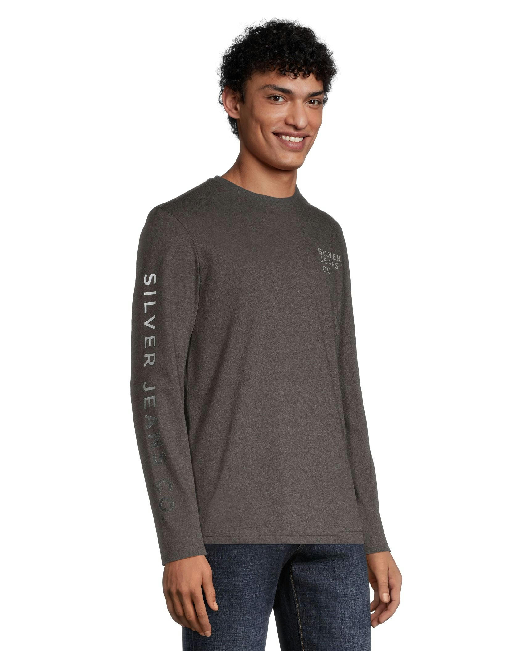 Silver Men's Long Sleeve Logo T Shirt