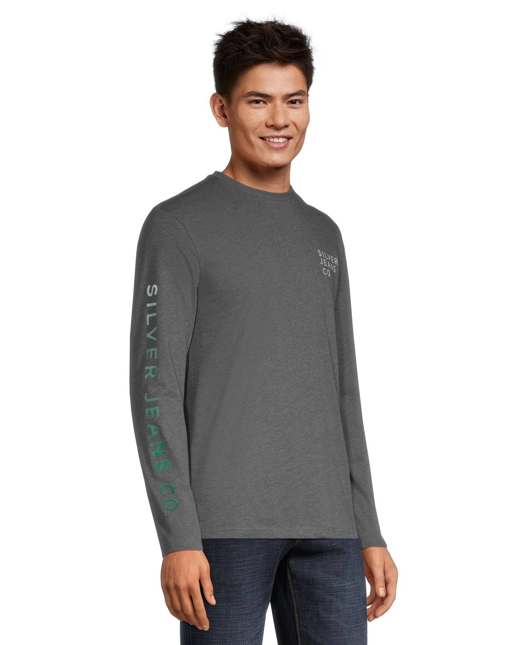 Silver Men's Long Sleeve Logo T Shirt