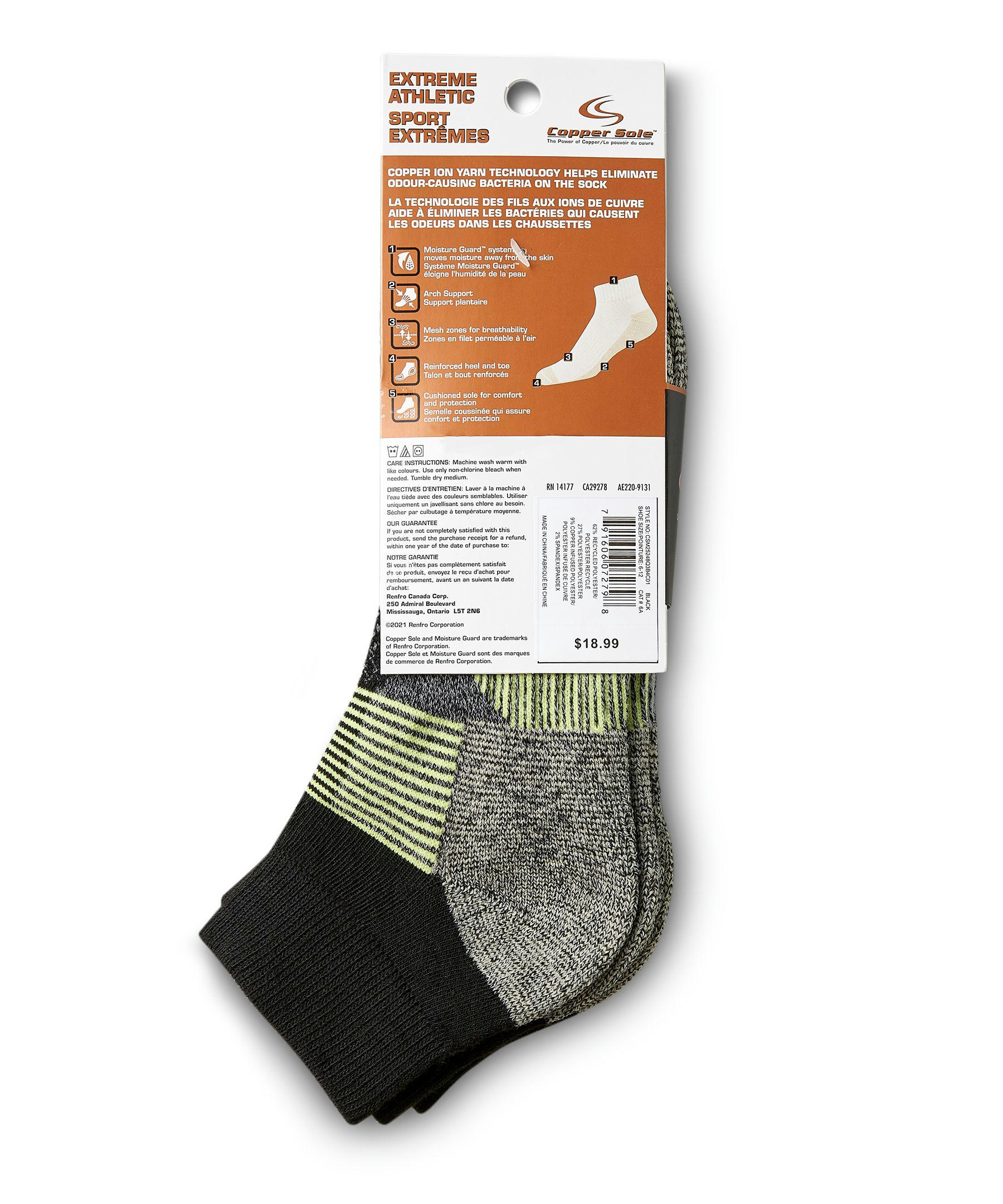 Copper Sole Men's 3 Pack Extreme Athletic Ankle Socks with Moisture Guard