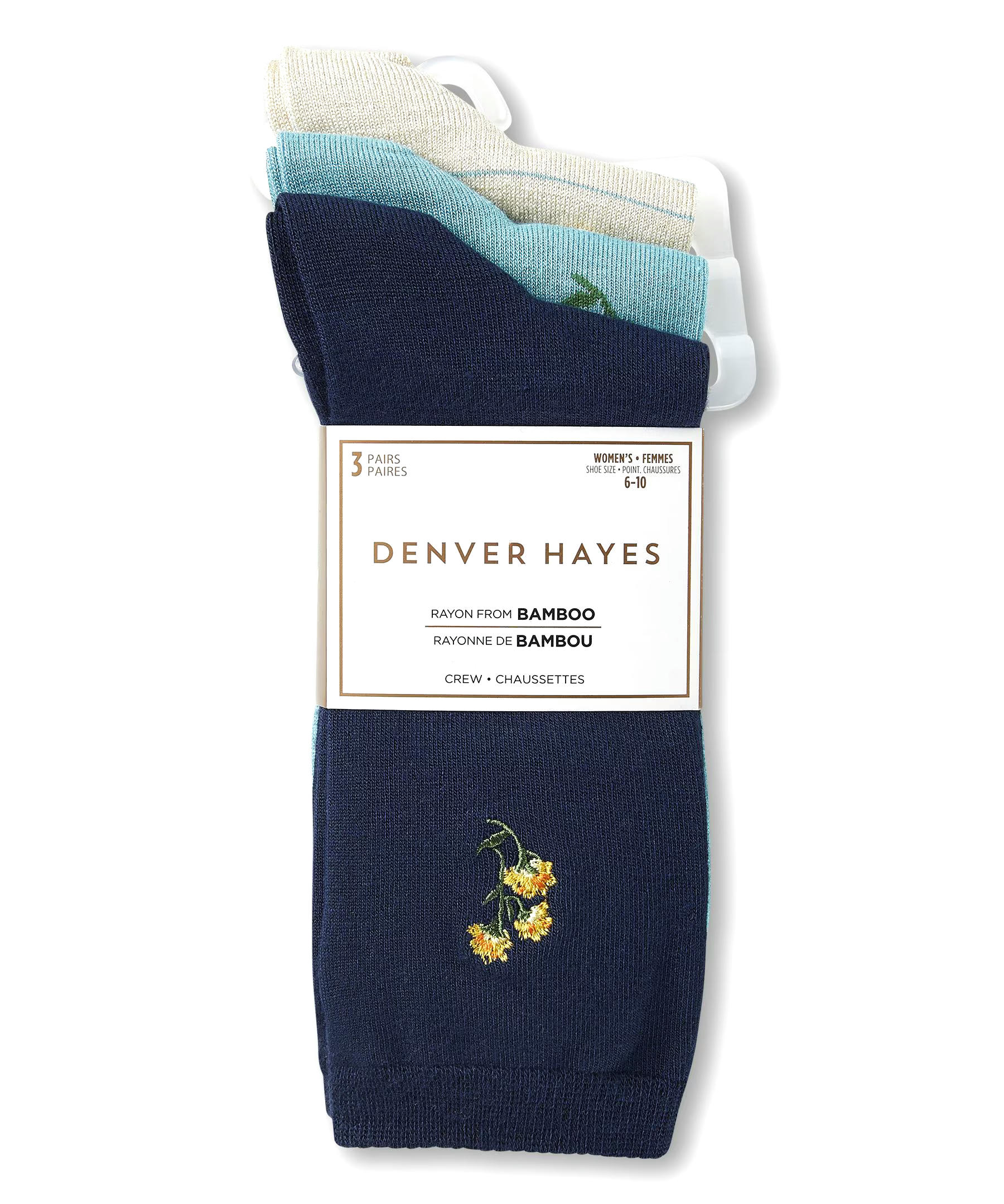 Denver Hayes Women'sCrew Cut Socks, 3 Pack