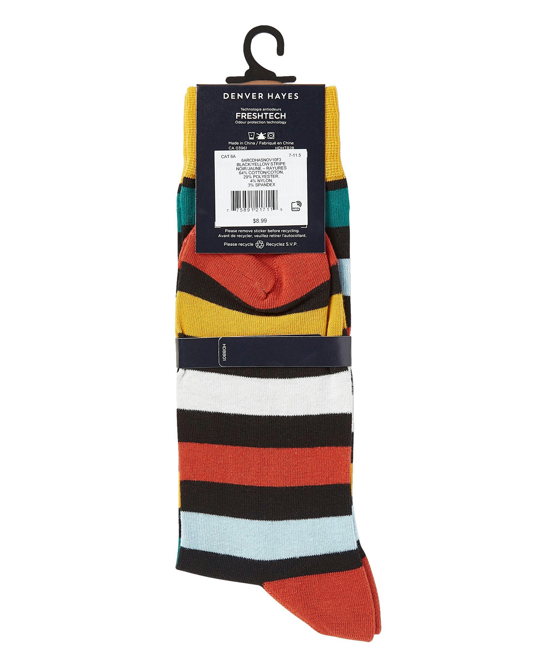 Denver Hayes Men's Novelty Geometric/Striped Crew Casual Sock