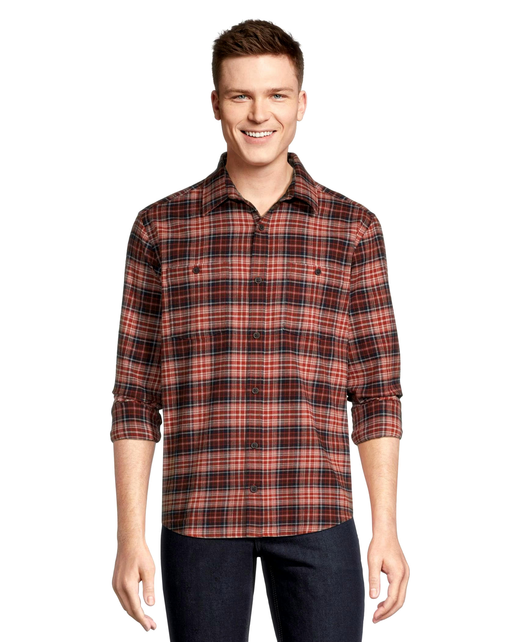 WindRiver Men's Basic Long Sleeve Regular Fit Stretch Plaid Flannel Shirt
