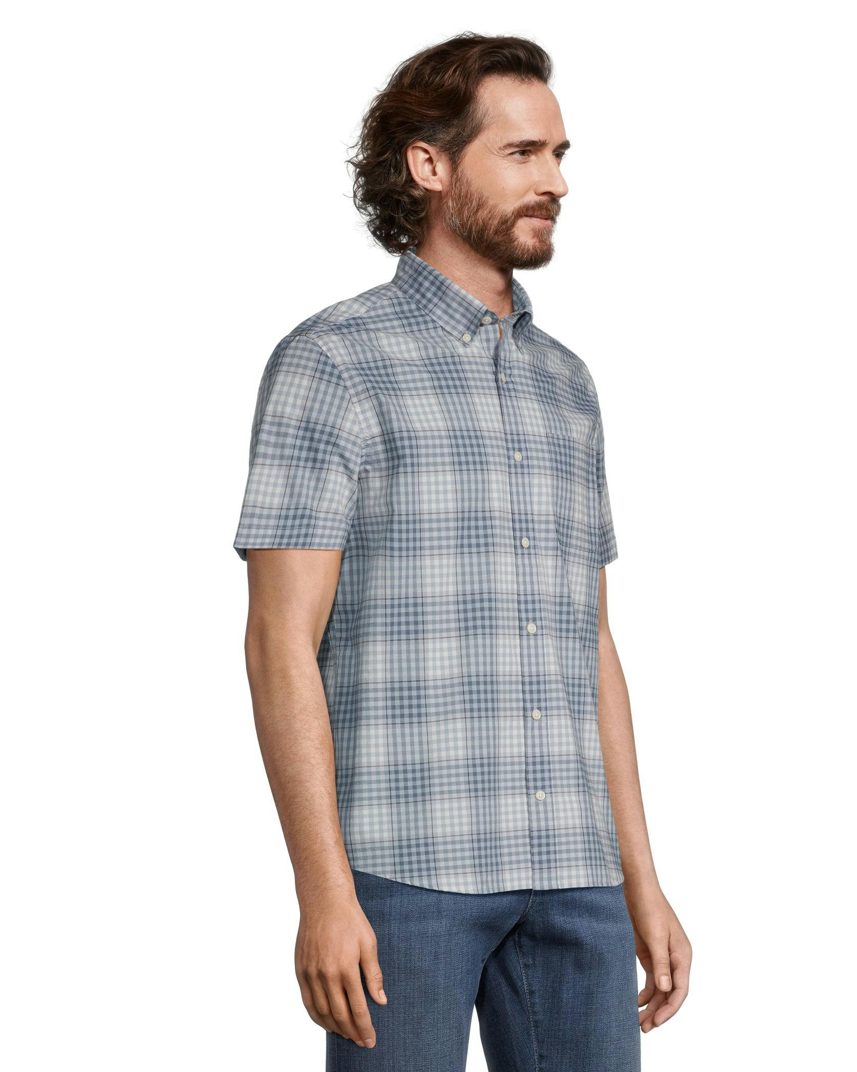 Denver Hayes Men's Short Sleeve Modern Fit Plaid Casual Sport Shirt