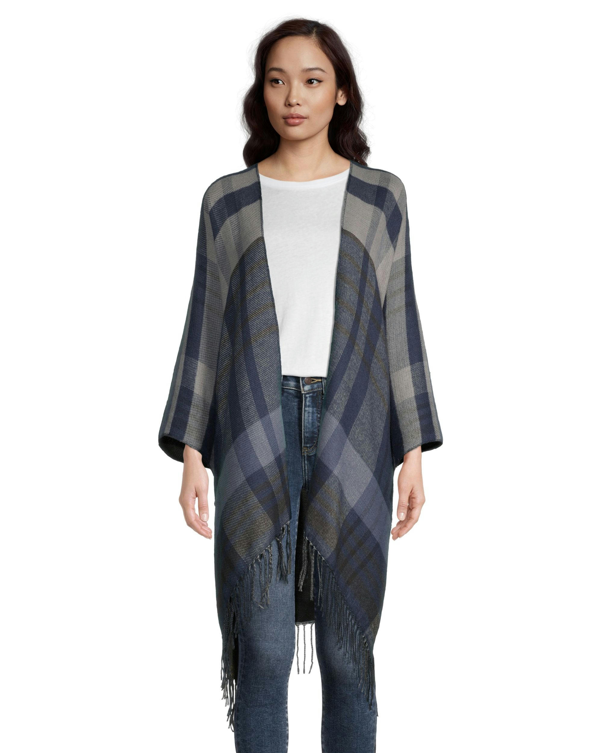 Denver Hayes Women's Plaid Fringe Shawl Ruana