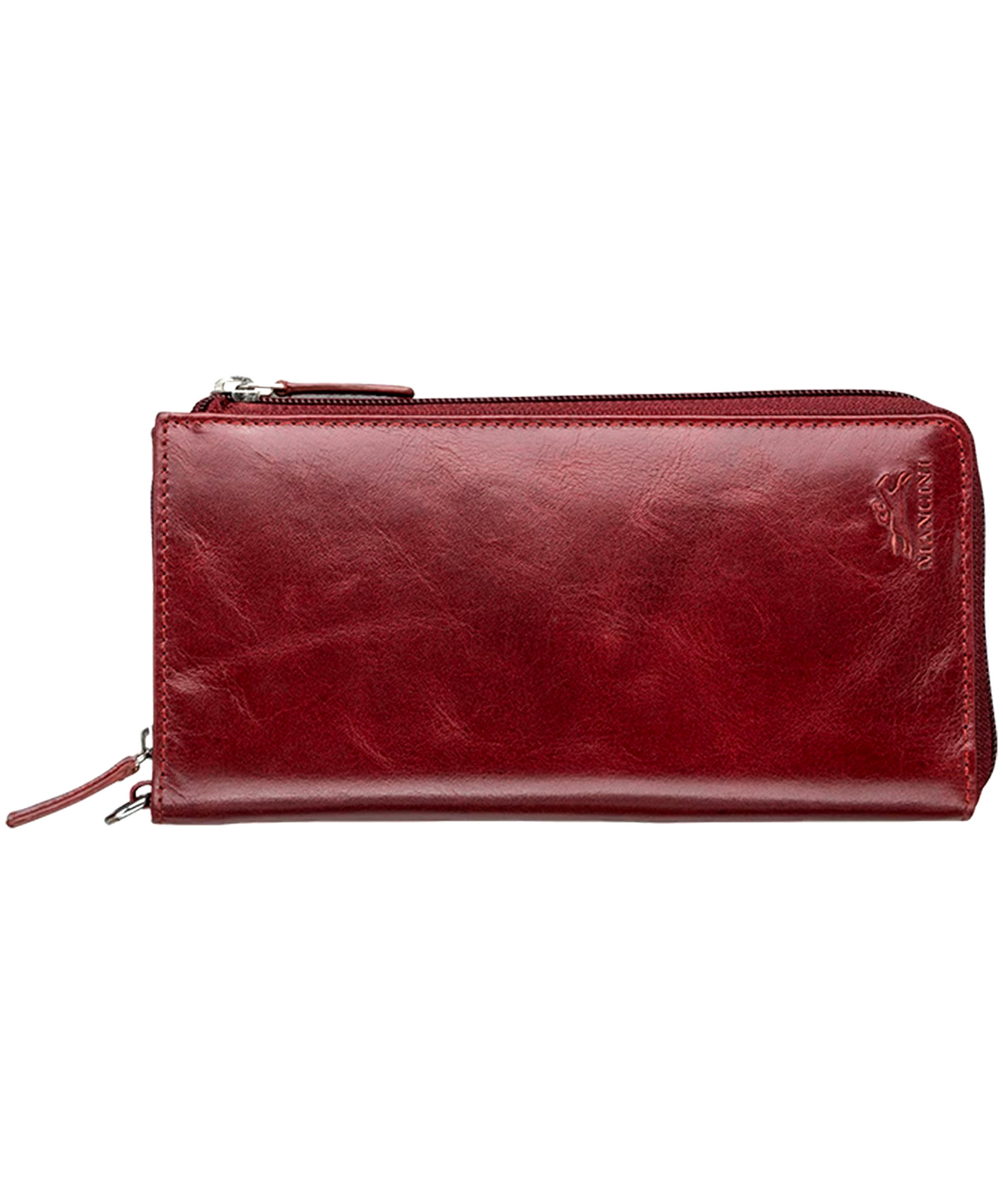 Mancini Leather Goods Women's Casablanca RFID Secure Trifold Wallet Red