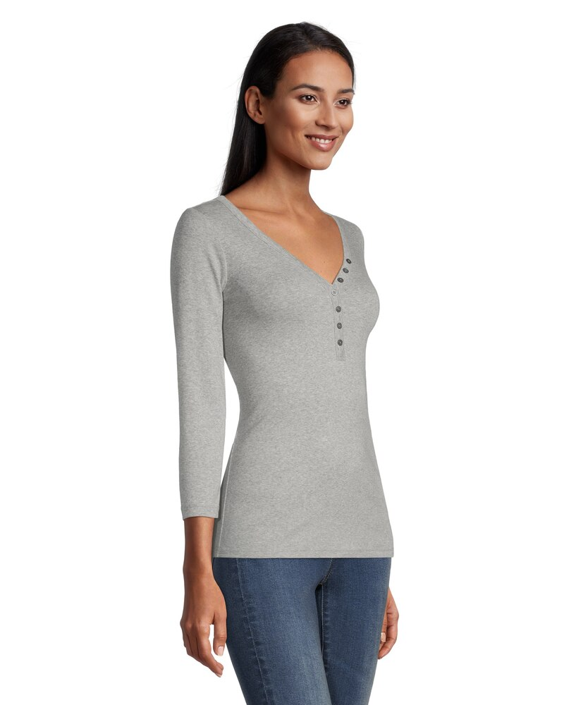 Women's Three-Quarter Sleeve Fitted Henley T Shirt