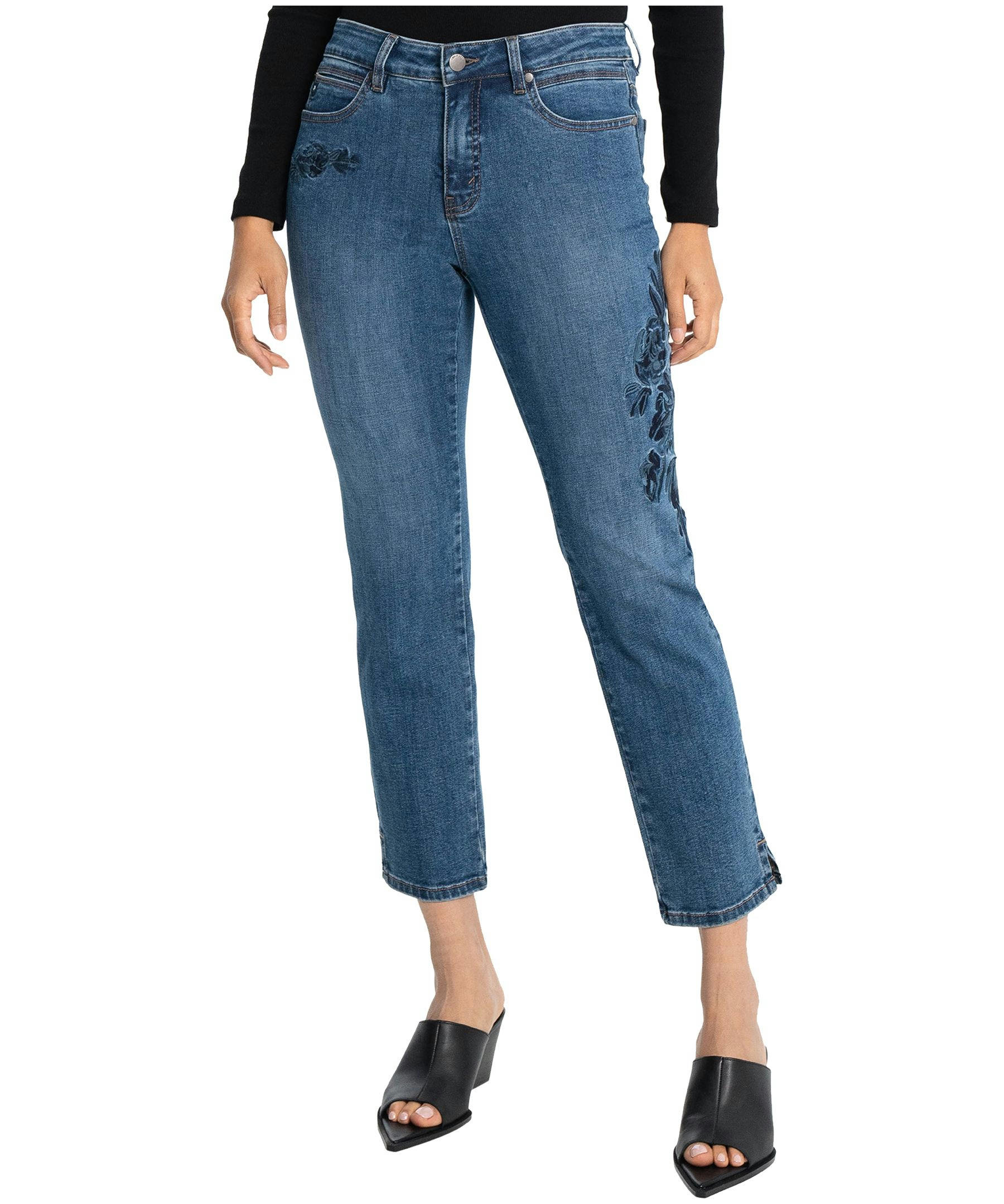 Lois Gigi Mid Rise Slim Leg Embroidered Jeans
