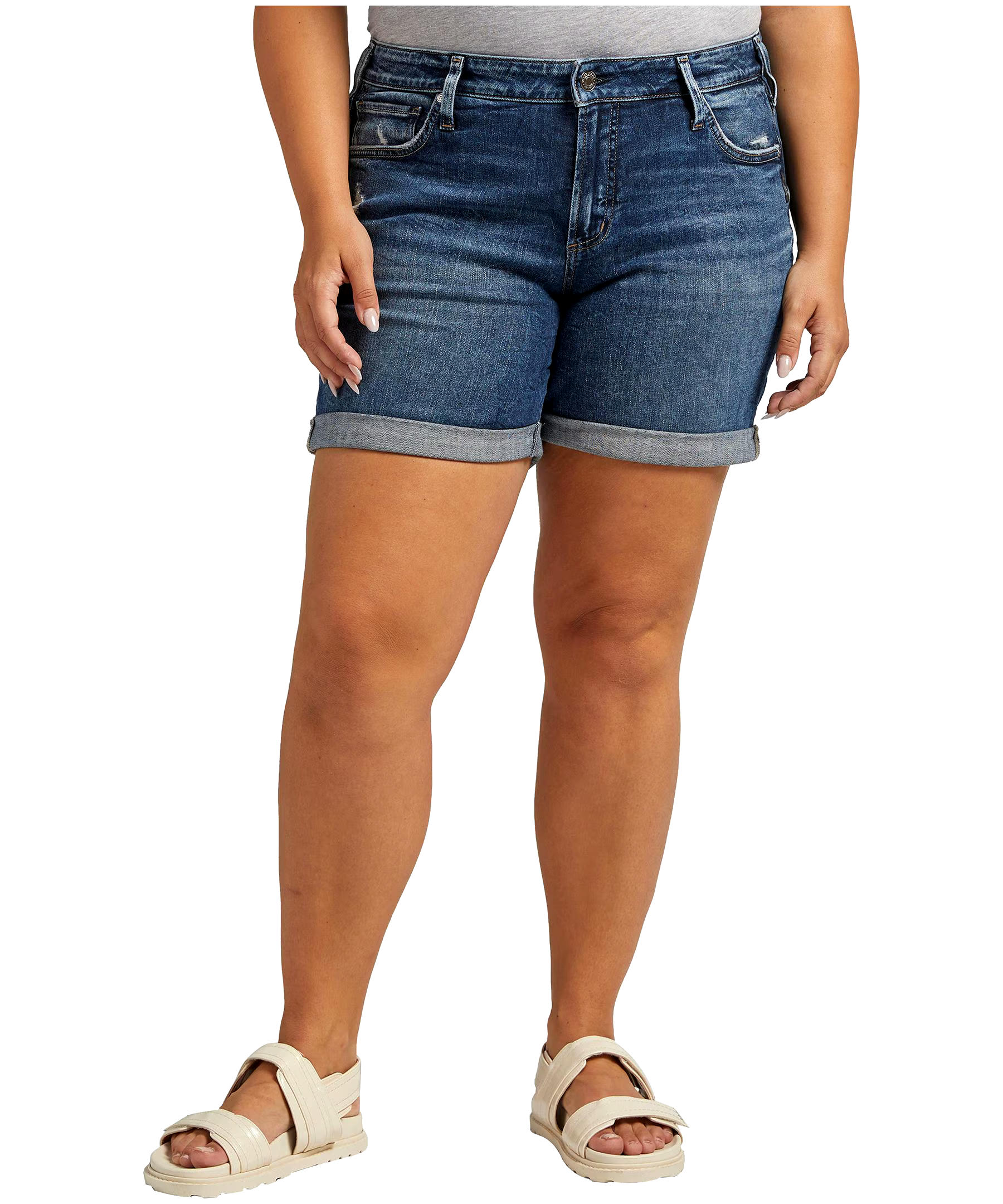 Silver Women's Boyfriend Mid Rise Jean Shorts - Plus Size