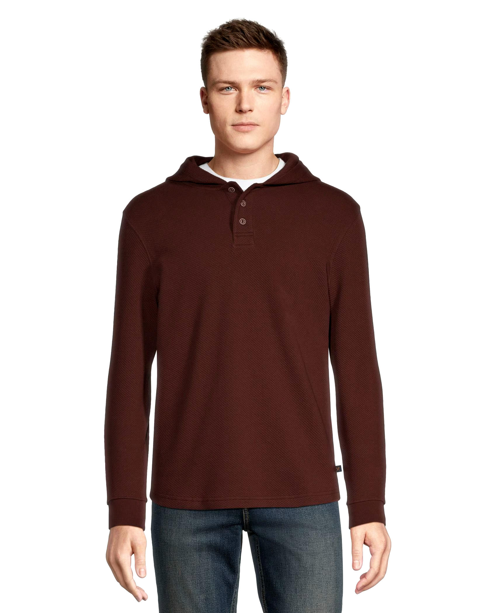 Denver Hayes Men's Long Sleeve Texture Knit Hooded Popover Henley