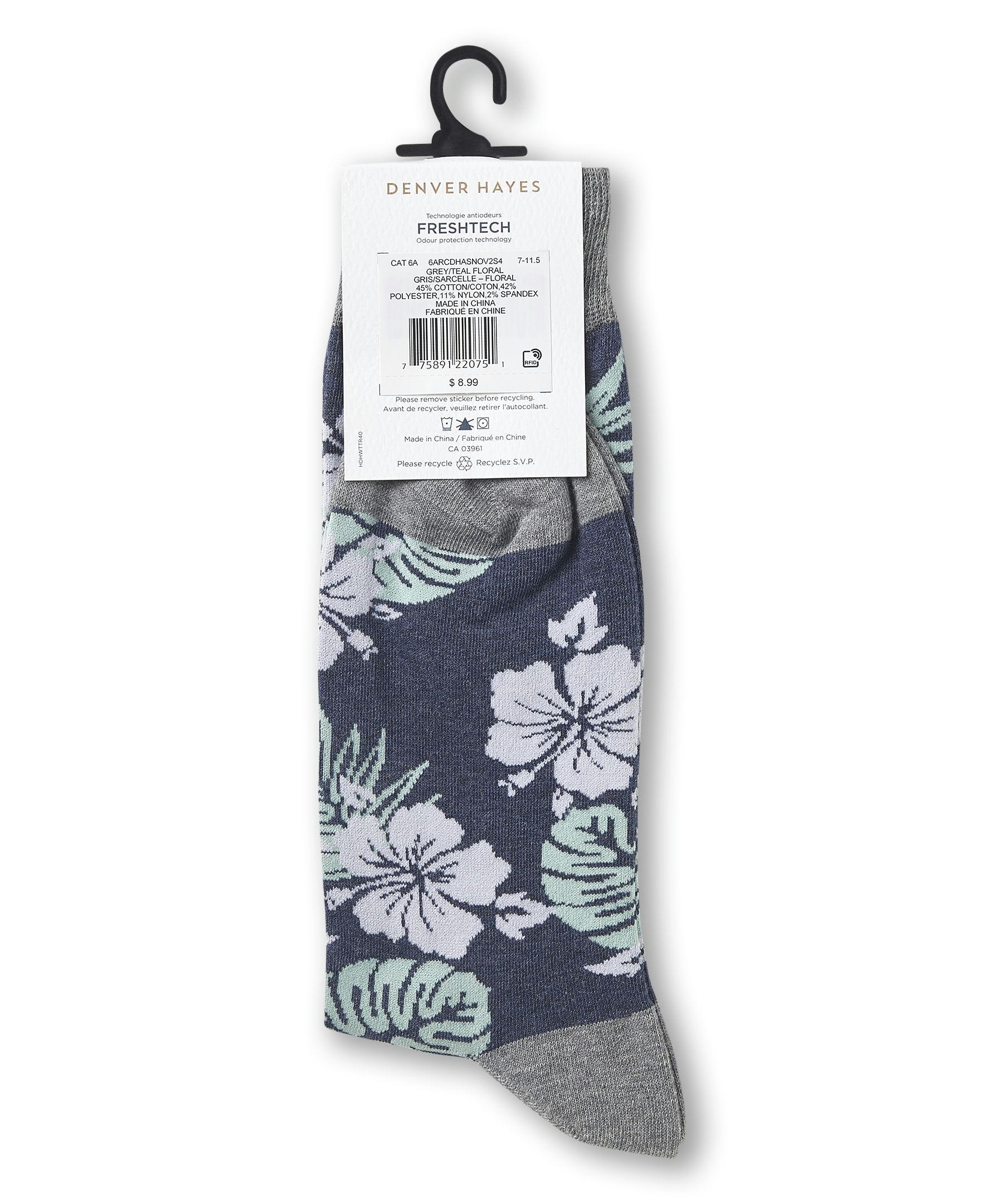 Denver Hayes Men's FRESHTECH® Tropical Pattern Casual Crew Socks
