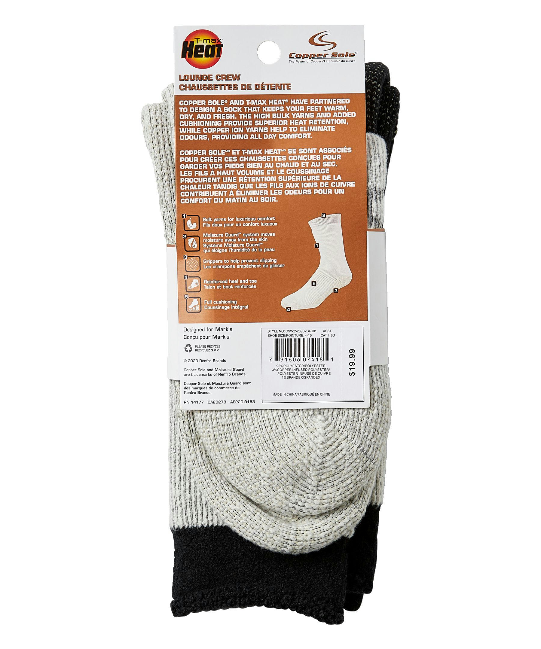 Copper Sole Women's 2 Pack T-Max Lounge Crew Socks Compression Over The Calf Socks