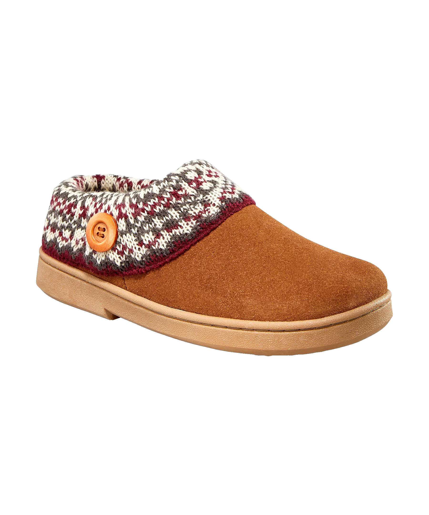WindRiver Women's Fair Isle Knit Collar Suede Sweater Clog Slippers