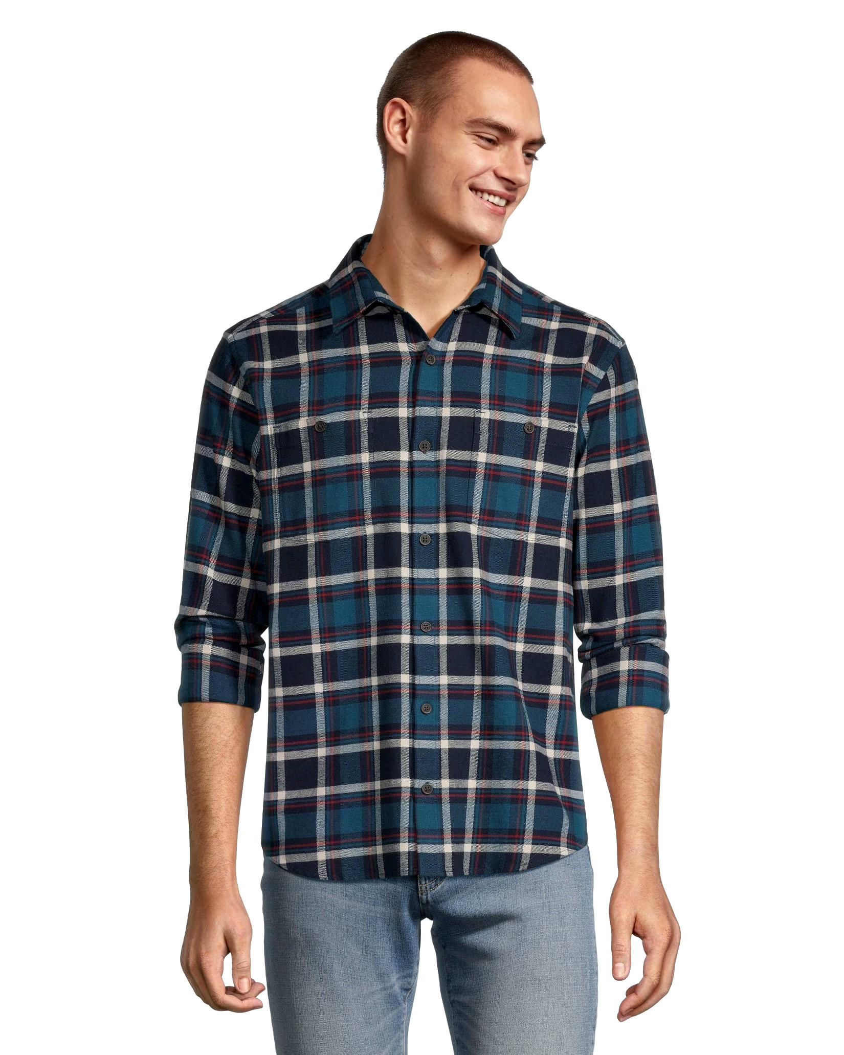 WindRiver Men's Long Sleeve Button Down Basic Stretch Flannel Shirt