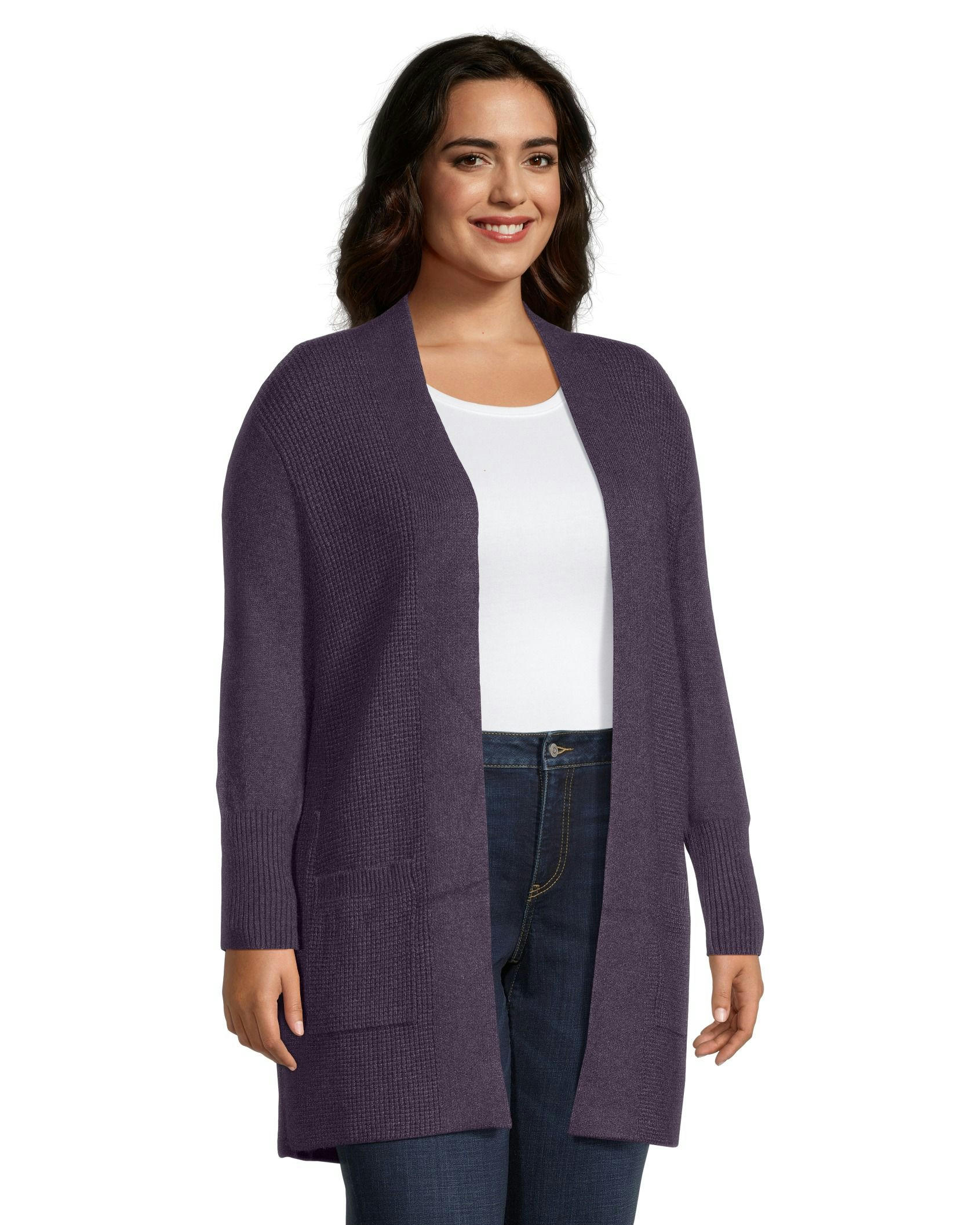 Denver Hayes Women's Cozy Waffle Fitted Open Cardigan