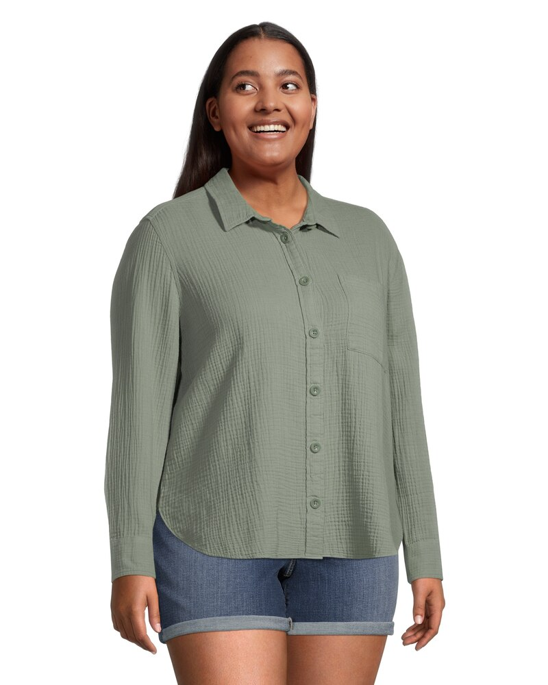 Women's Double Gauze Long Sleeve Button Down Shirt