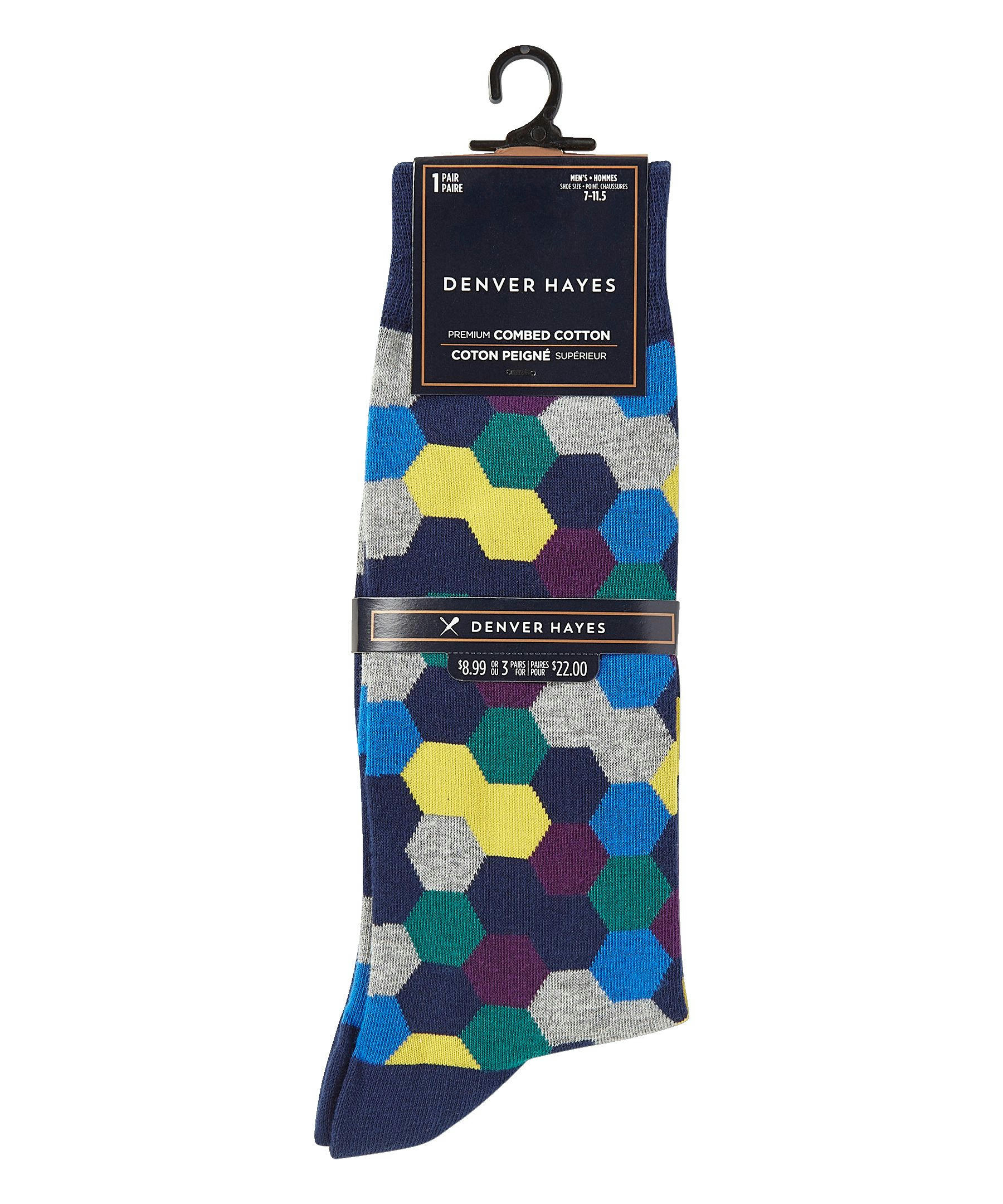 Denver Hayes Men's Novelty Geometric/Striped Crew Casual Sock