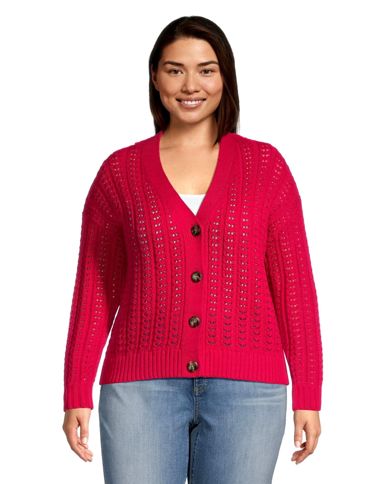 Denver Hayes Women's Semi Fitted Drop Shoulder Button Up Cardigan