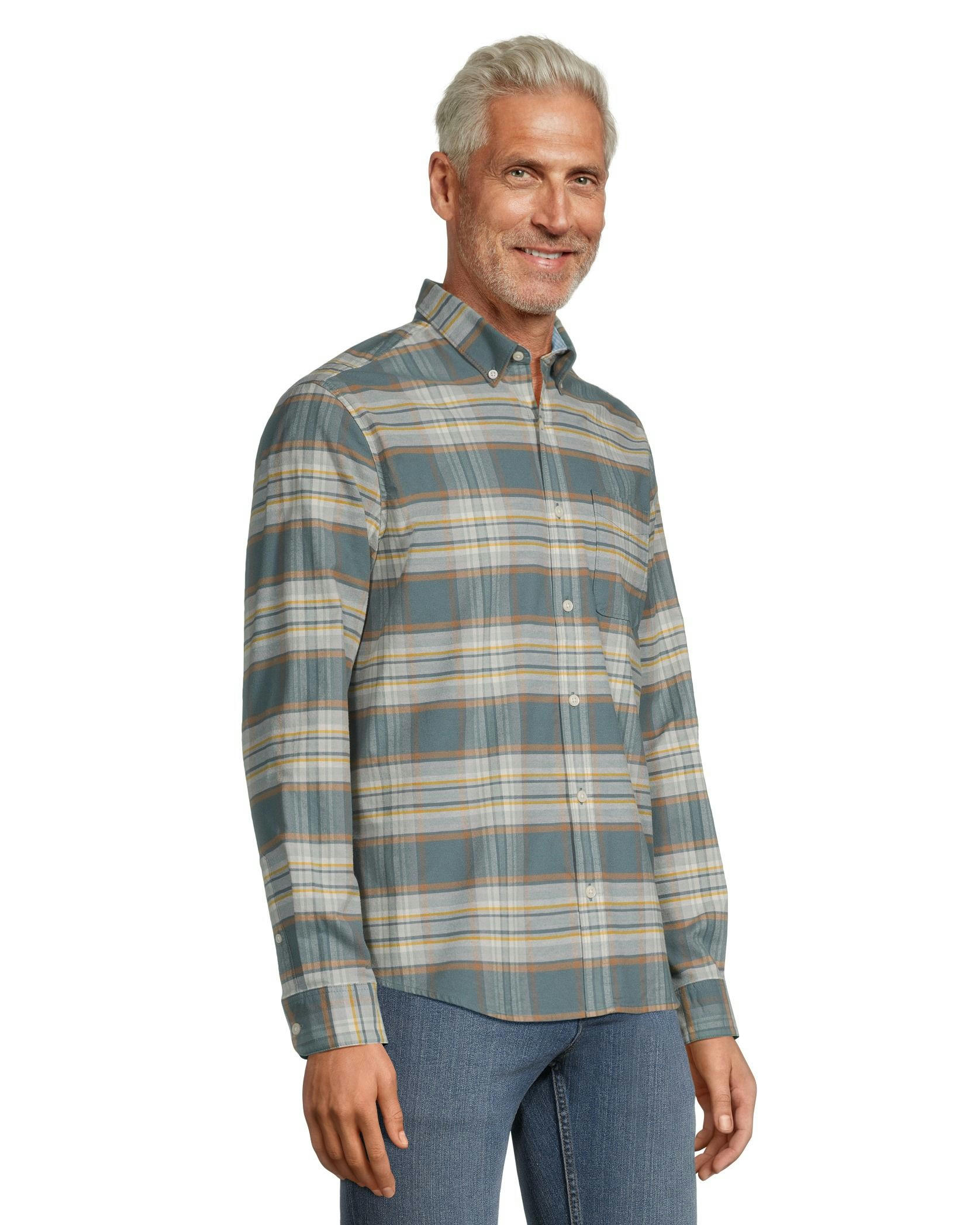 Denver Hayes Men's Stretch Oxford Modern Fit Long Sleeve Button Down Shirt